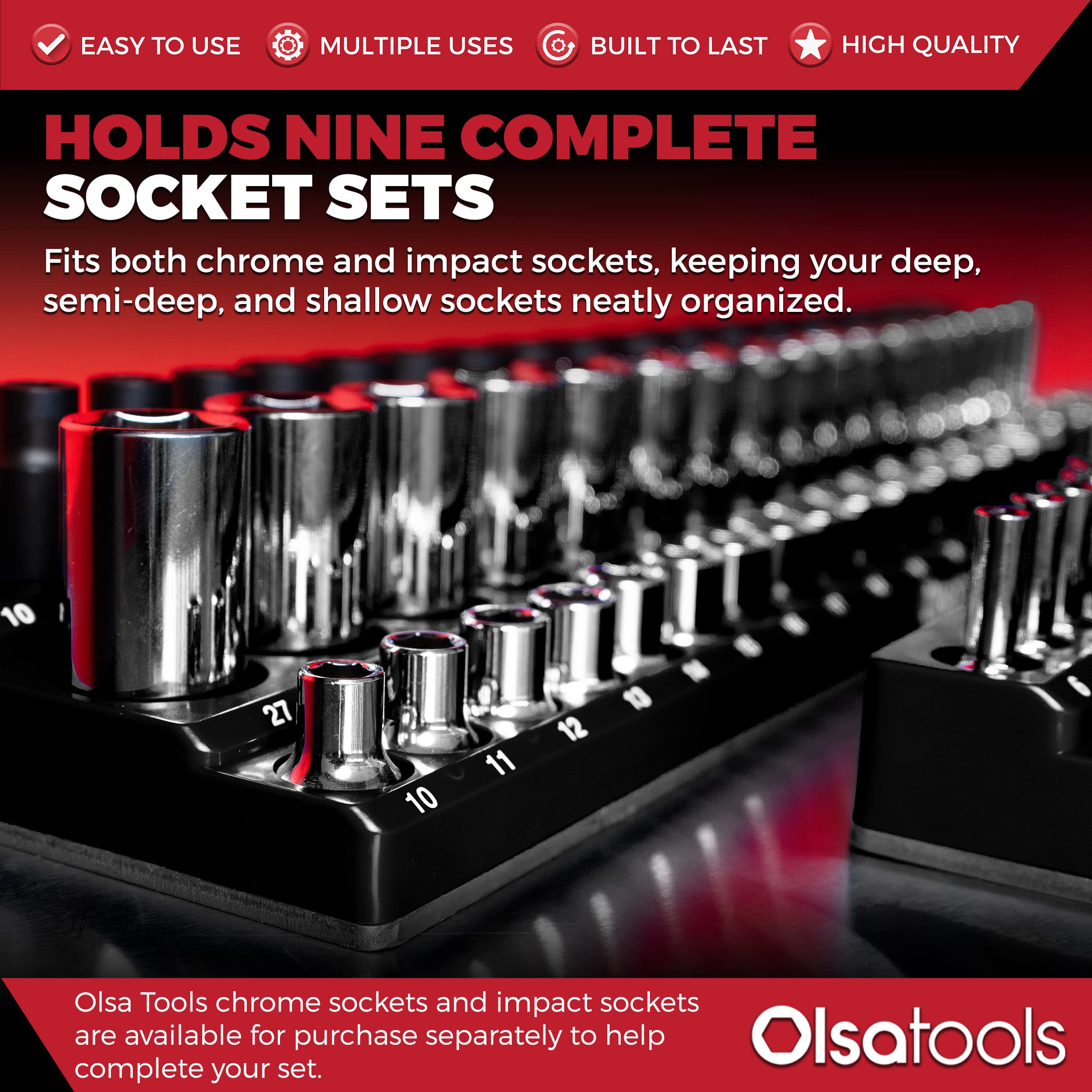 Olsa Tools Magnetic Socket Organizer Set - 3pc 1/2
