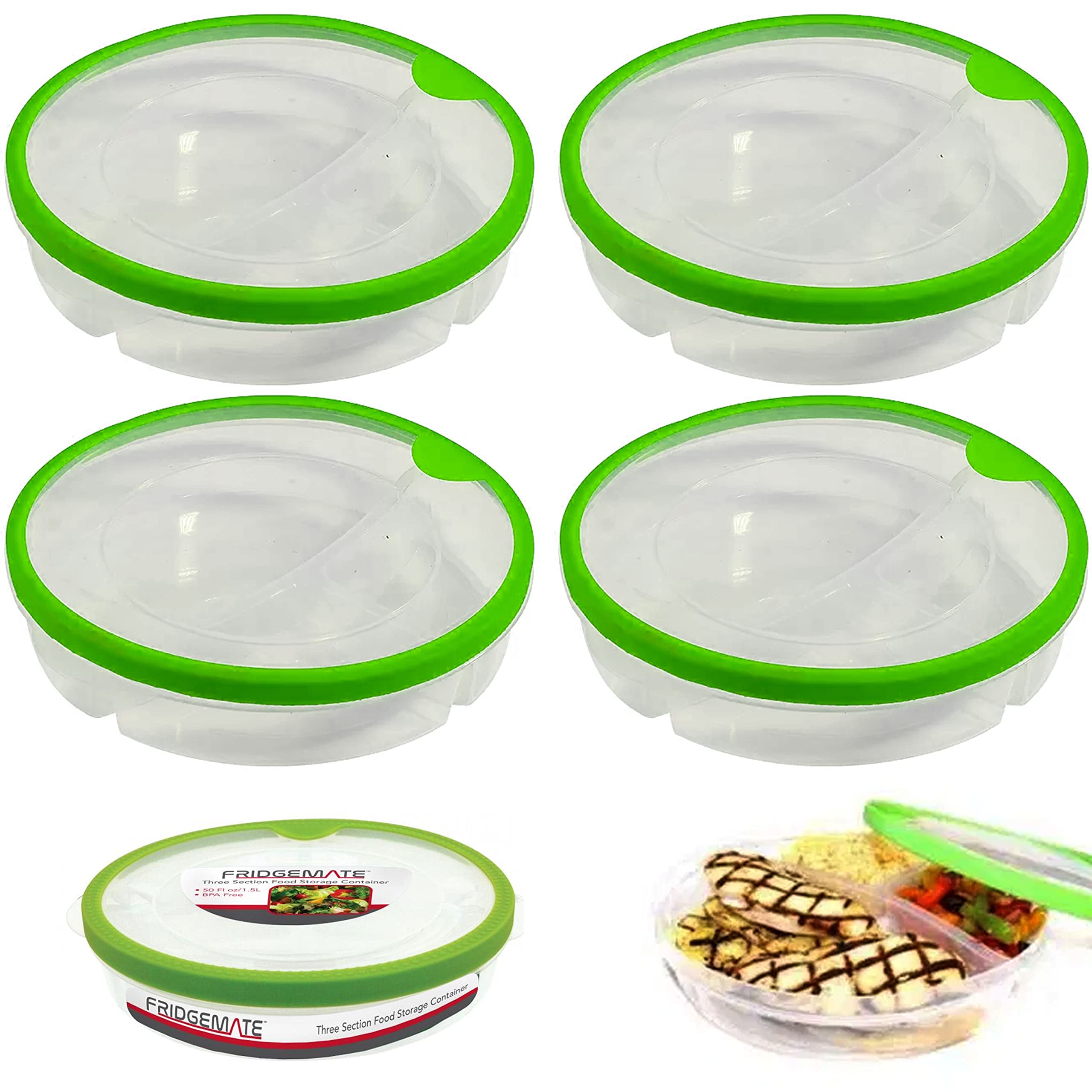 4-Pack BPA-Free 3-Section Divided Meal Prep Containers with Lids | Microwave & Freezer Safe | Perfect for Portion Control, Lunch Boxes & Food Storage