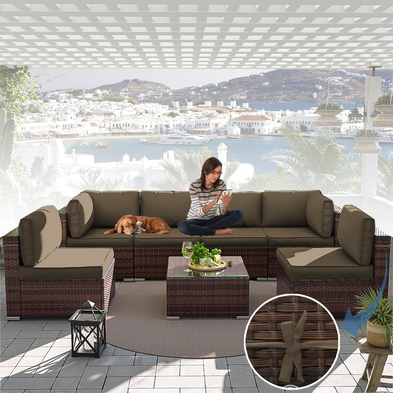 Waterproof Outdoor Sectional Couch Cushion Covers - 12 Piece Khaki Replacement Slipcovers with Zipper for Rattan Garden Furniture | Patio, Deck & Backyard Furniture Protection | Weather-Resistant Square Cushion Covers for Sectional Sofas