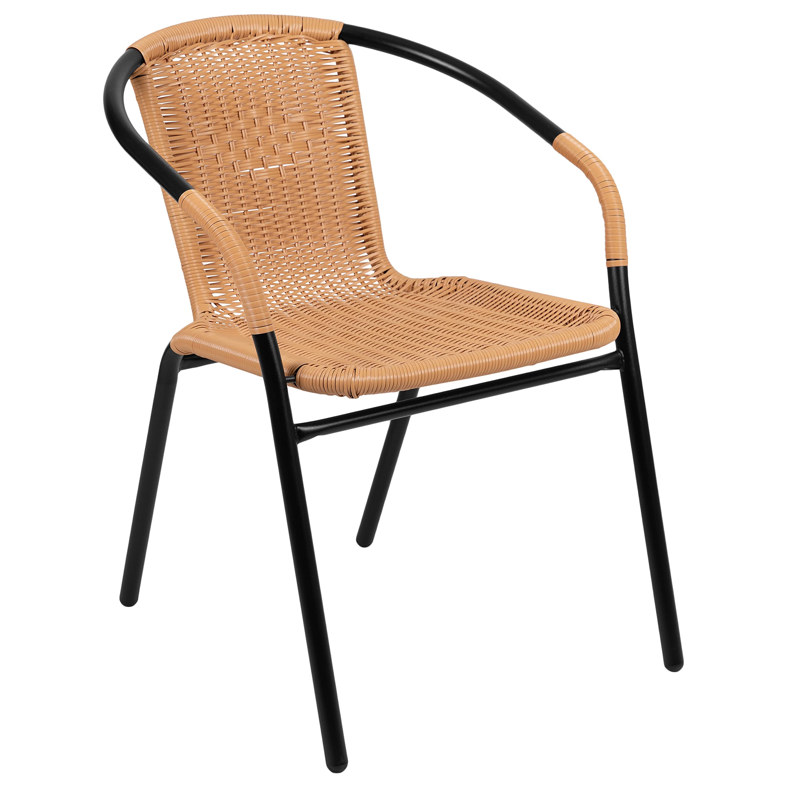 Flash Furniture Lila 4-Pack Beige Rattan Stackable Chairs for Indoor & Outdoor Use - Stylish Dining Chairs for Restaurants, Cafes, Patios & Home Decor