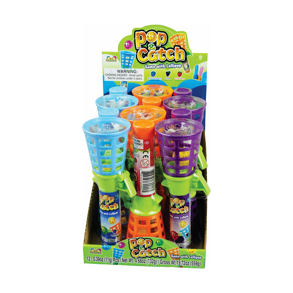 Kidsmania Pop Catch Lollipop - 12 Count Box | Fun Bubble Gum Flavored Suckers for Kids Birthday Parties, Classroom Rewards & Halloween Treats