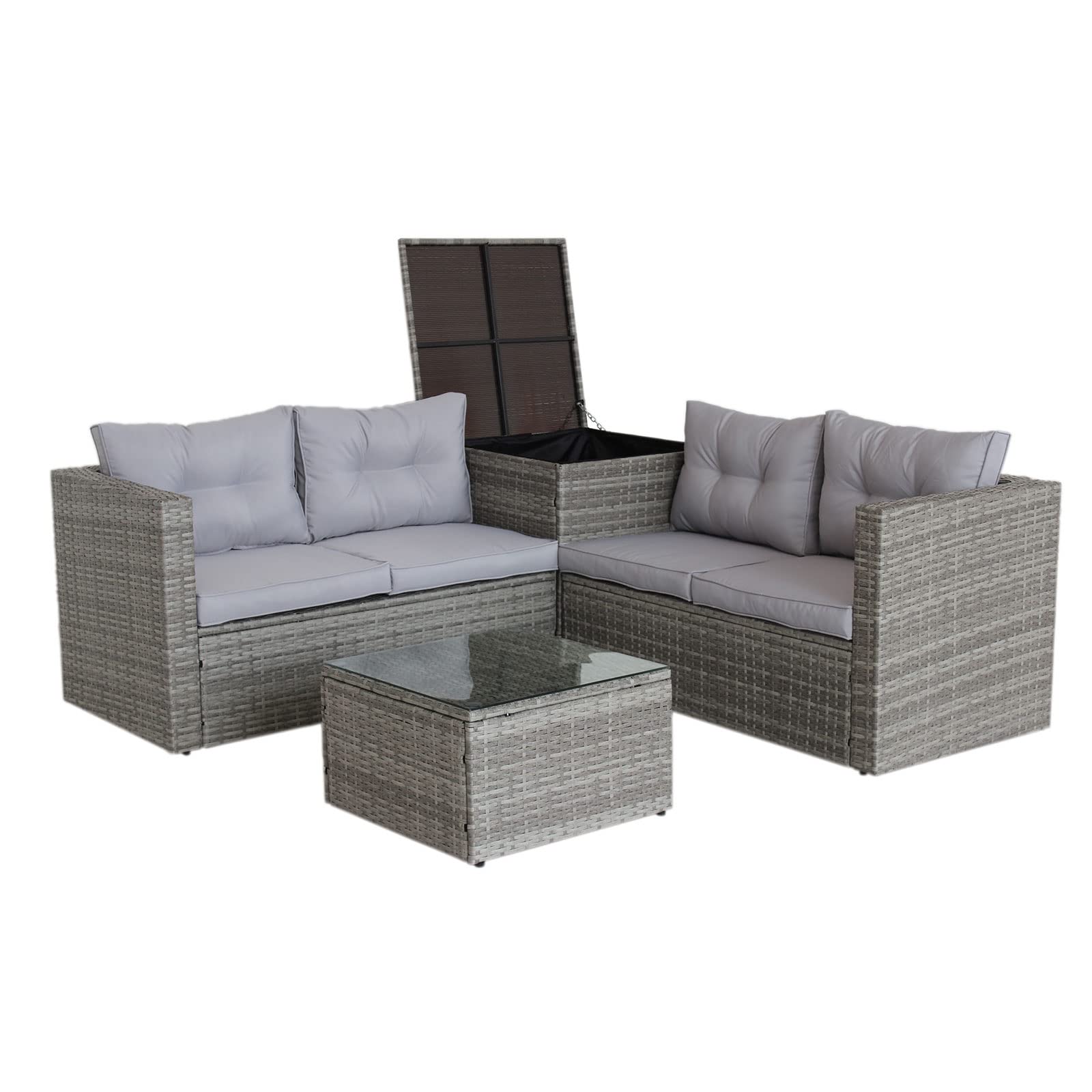 4-Piece Gray PE Rattan Outdoor Patio Furniture Set with Coffee Table & Storage Box - Perfect for Garden, Poolside, Porch, Backyard, Lawn & Balcony Conversations