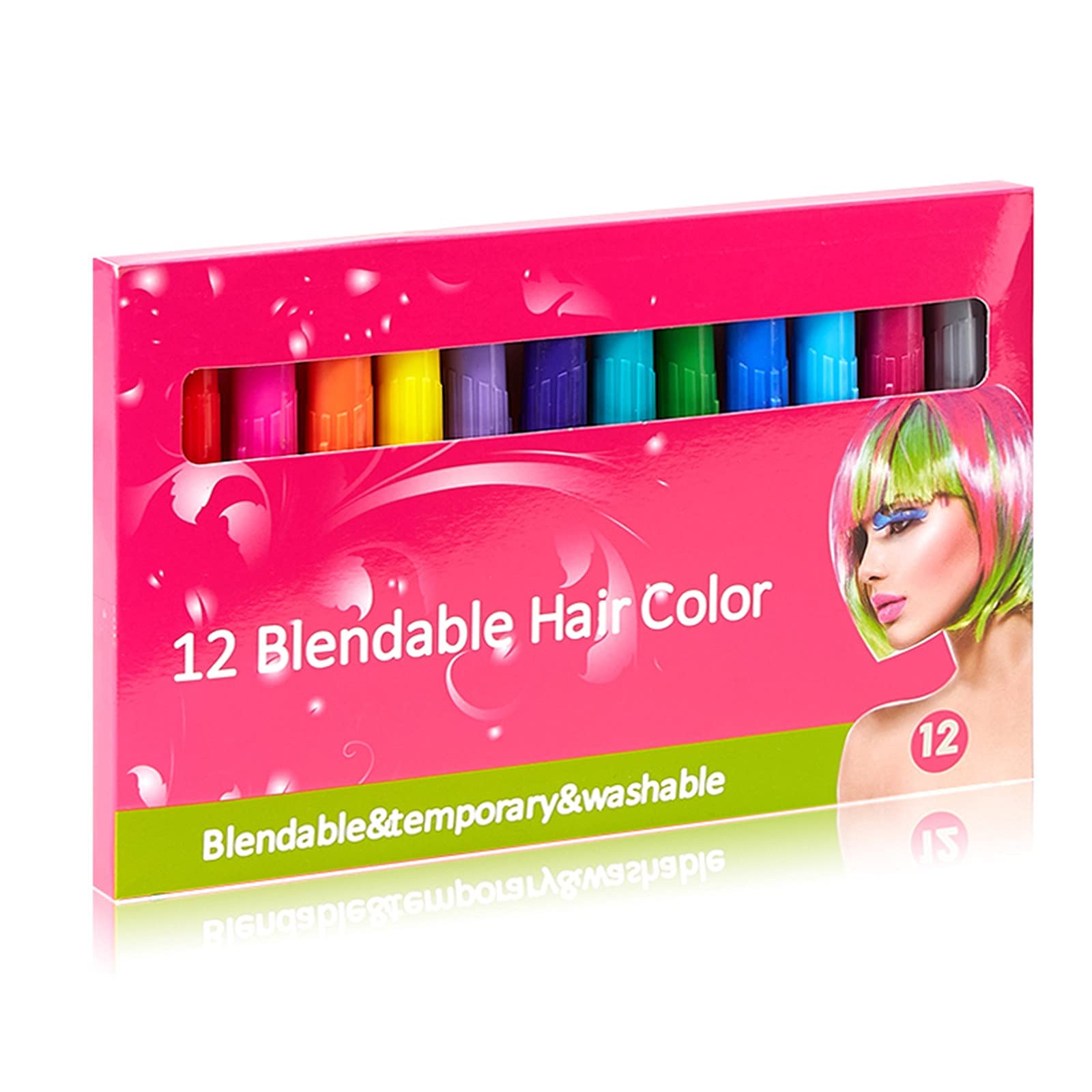 12-Color Disposable Temporary Hair Crayon Set - Non-Toxic Hair Sticks & Hair Pens for Kids & Adults | Perfect for Parties, Halloween, Costumes & Creative Hairstyling