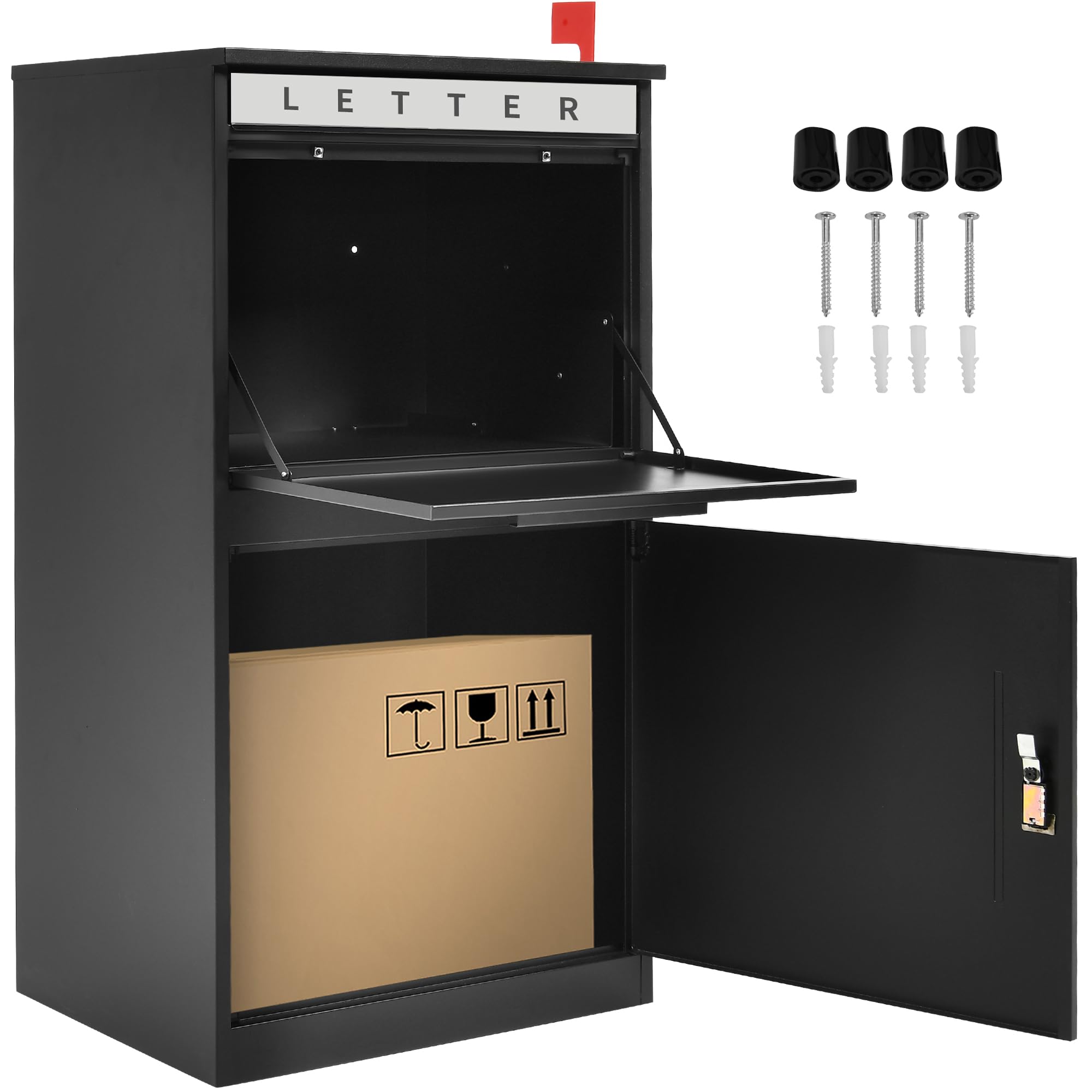 YITAHOME 18.9x15x35.4 Inch Large Outdoor Package Delivery Box with Coded Lock - Waterproof Anti-Theft Parcel Drop Box for House, Porch, Curbside - Perfect for Secure Online Shopping Deliveries & Contactless Package Storage - Black