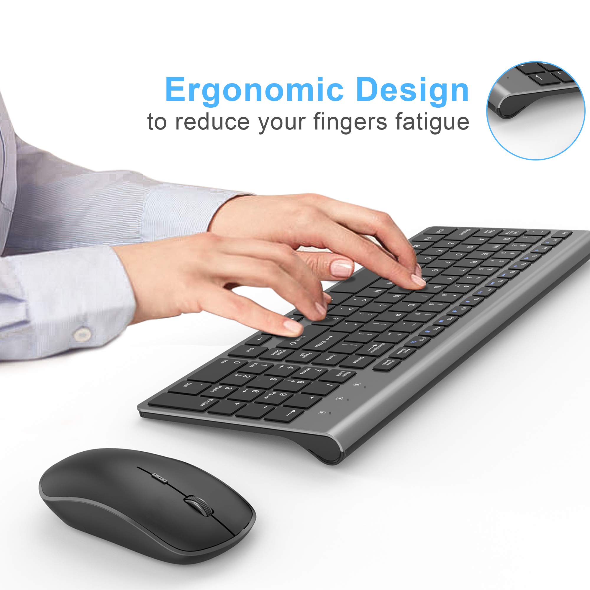 JOYACCESS 2.4G Wireless Keyboard and Mouse Combo - Ultra Slim Compact Design for Windows PC, Laptop, Desktop Computer (Grey) | Perfect for Office Work, Home Use, and Gaming