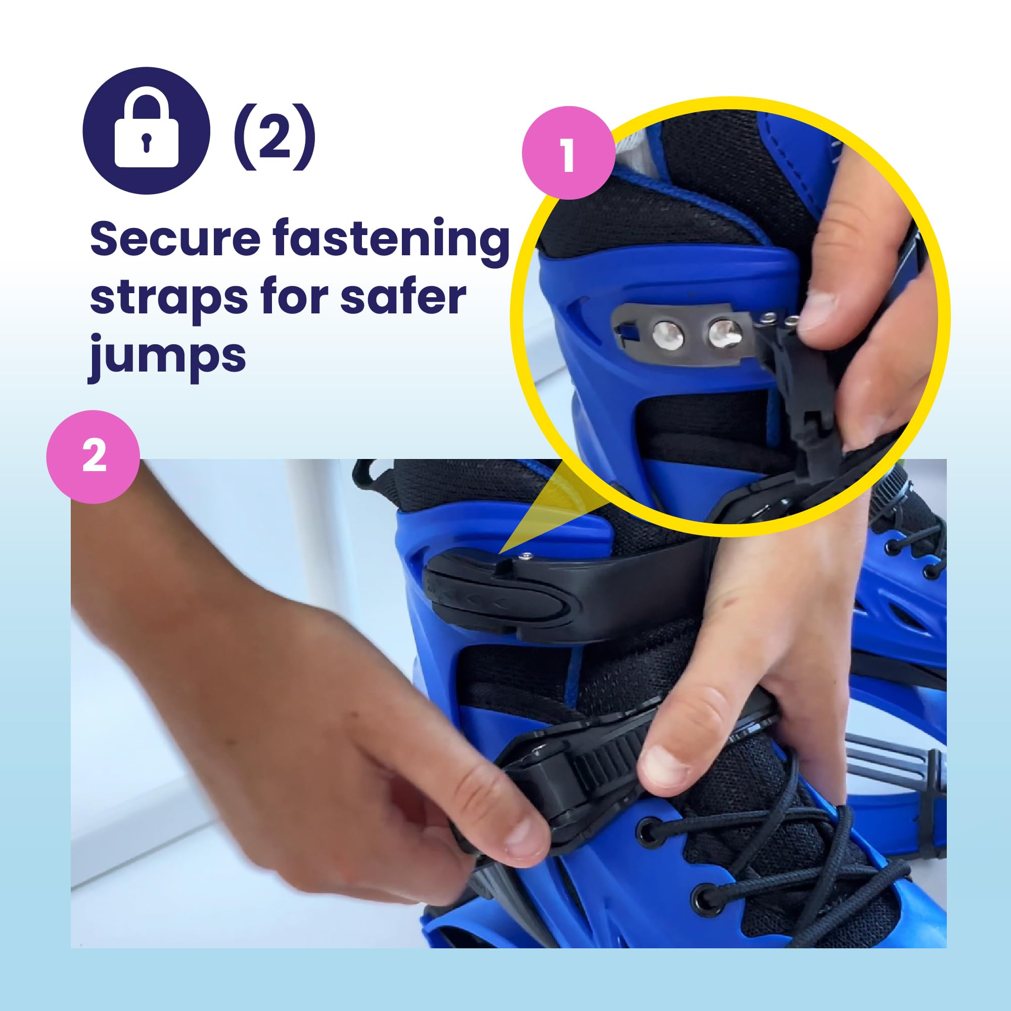 Premium Kids Bounce Jumping Shoes - Adjustable Moon Shoes for Exercise & Fun | Safe Kangaroo Jumping Shoes for Boys & Girls | Perfect for Outdoor Play, Trampoline Parks & Backyard Activities (Blue)