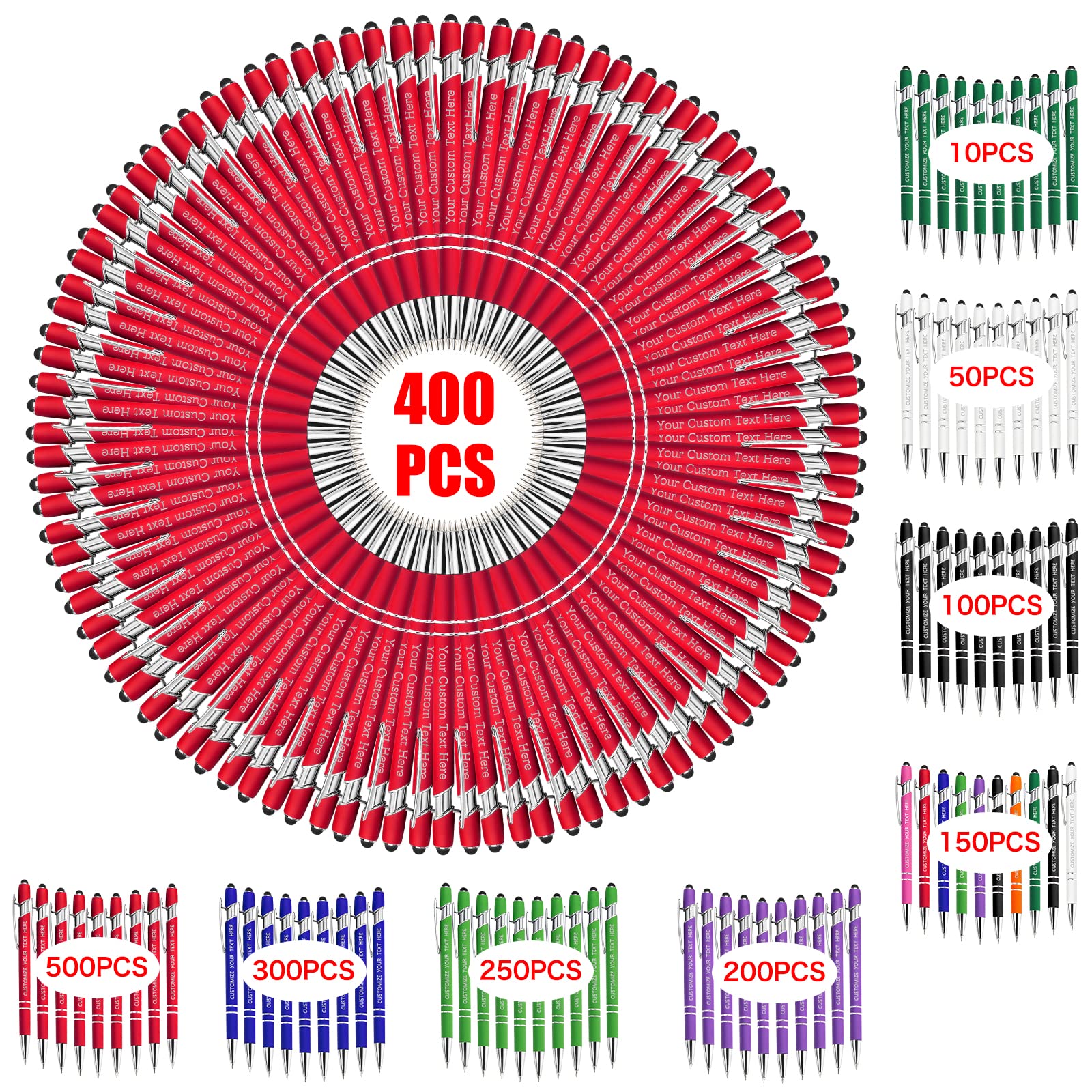 400 Custom Engraved Ballpoint Pens with Stylus - Bulk Personalized Pens for Business, Office & Promotional Gifts | Perfect for Christmas, Graduation, Anniversary & Corporate Events | Branded Writing Instruments for Marketing & Employee Recognition