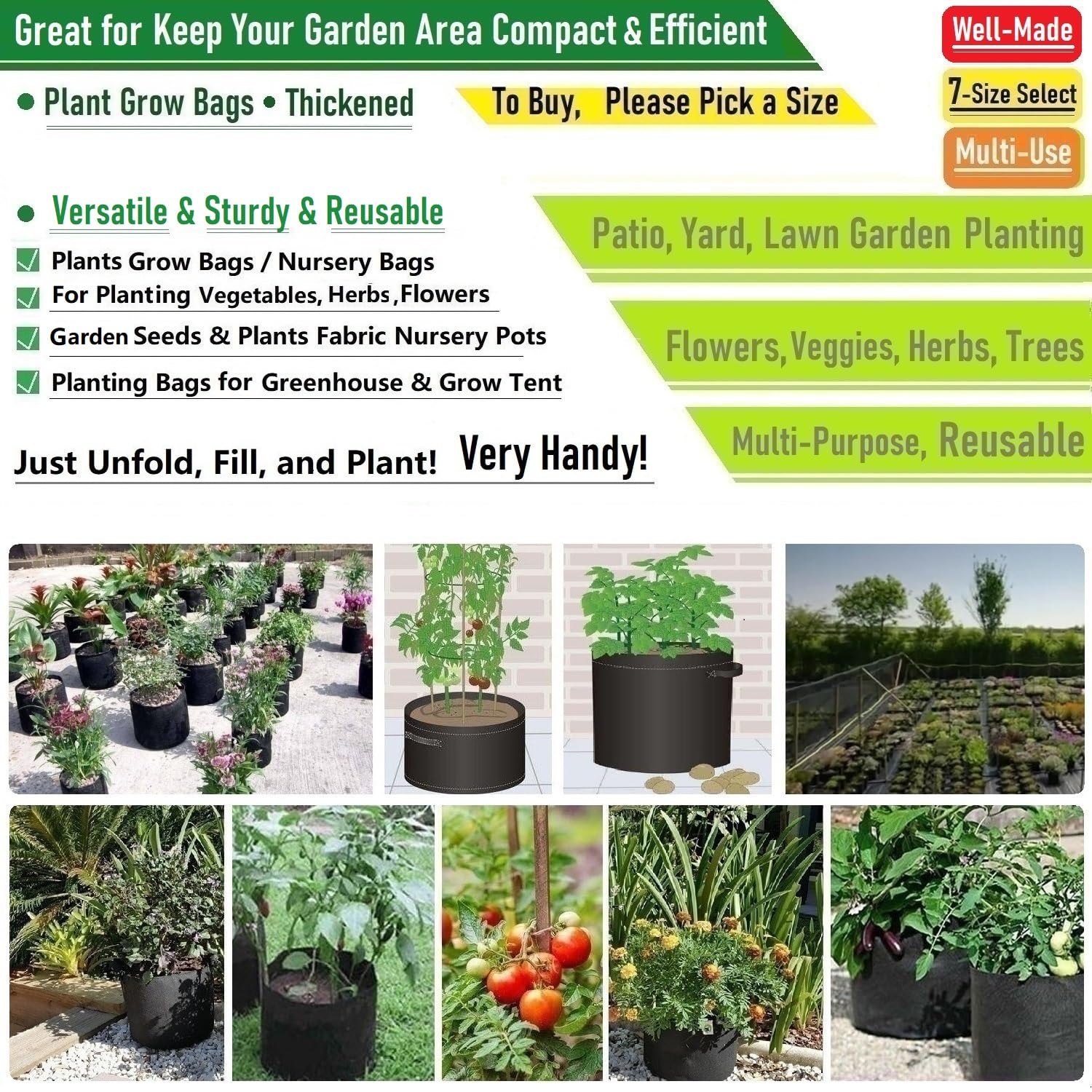 5-Pack 1 Gallon Thickened Fabric Grow Bags for Plants - 7x6 Inch Reusable Gardening Pots for Herbs, Vegetables, Flowers & Nursery Plants | Includes Free Garden Gloves | Perfect for Indoor/Outdoor Planting, Urban Gardening & Container Gardening