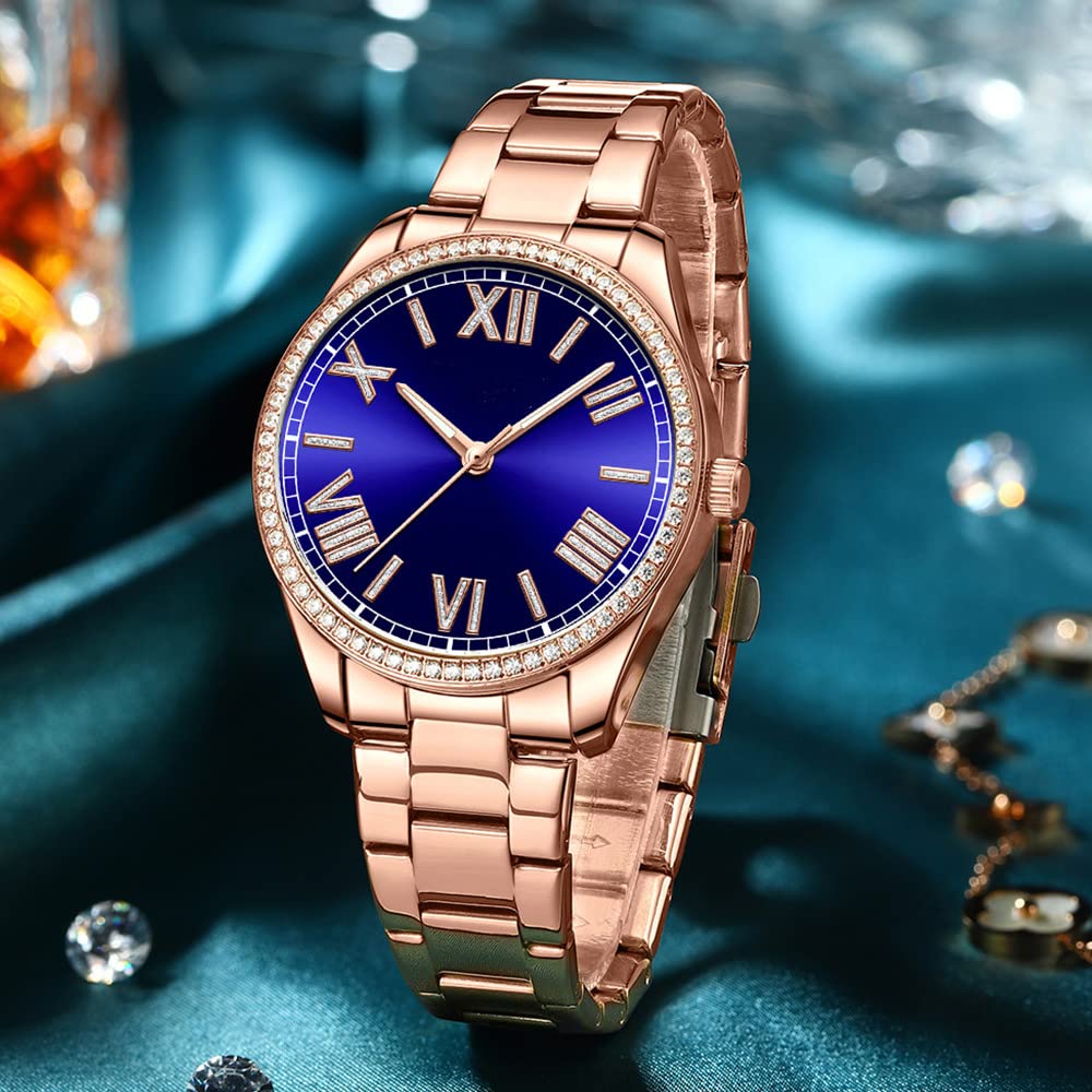Reginald Women's Sapphire Crystal Gold Stainless Steel Waterproof Quartz Watch with Roman Dial - Elegant Sports Watch for Women, Perfect for Running, Gym, and Everyday Wear