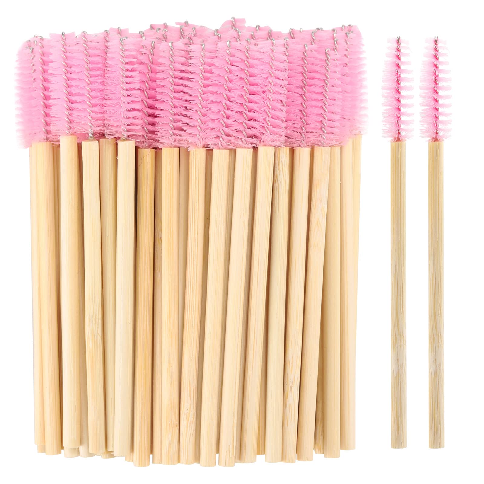 100 Pcs Disposable Bamboo Mascara Wands - Eyelash Extension Spoolie Brushes for Professional Makeup Kits | Perfect for Salon, Home Use & Travel (Pink)
