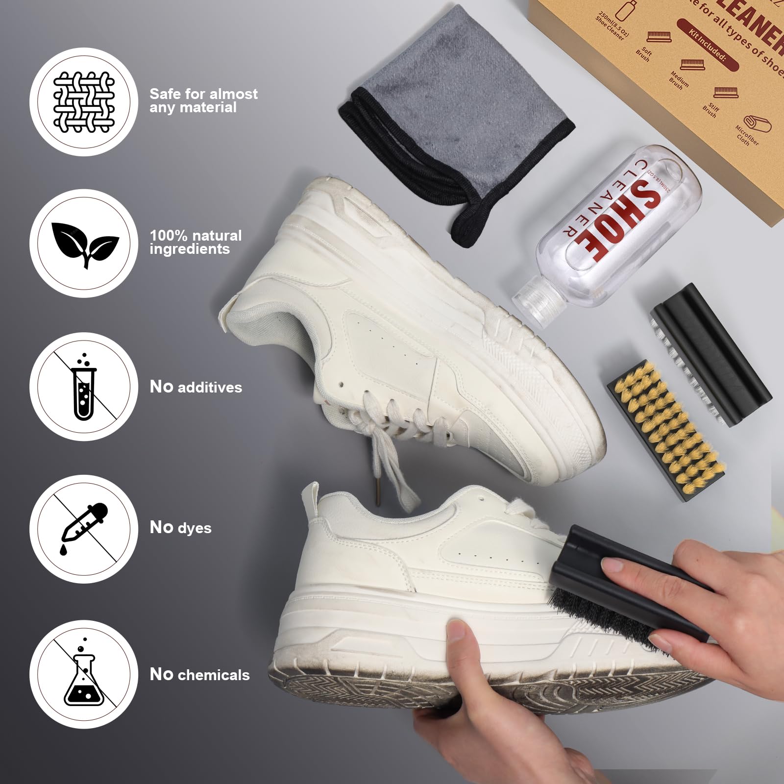 Premium Shoe Cleaner Kit - 8.5Oz with 3 Brushes & Towel for Sneakers, Boots & Fabric | Perfect for Gym & Outdoor Use