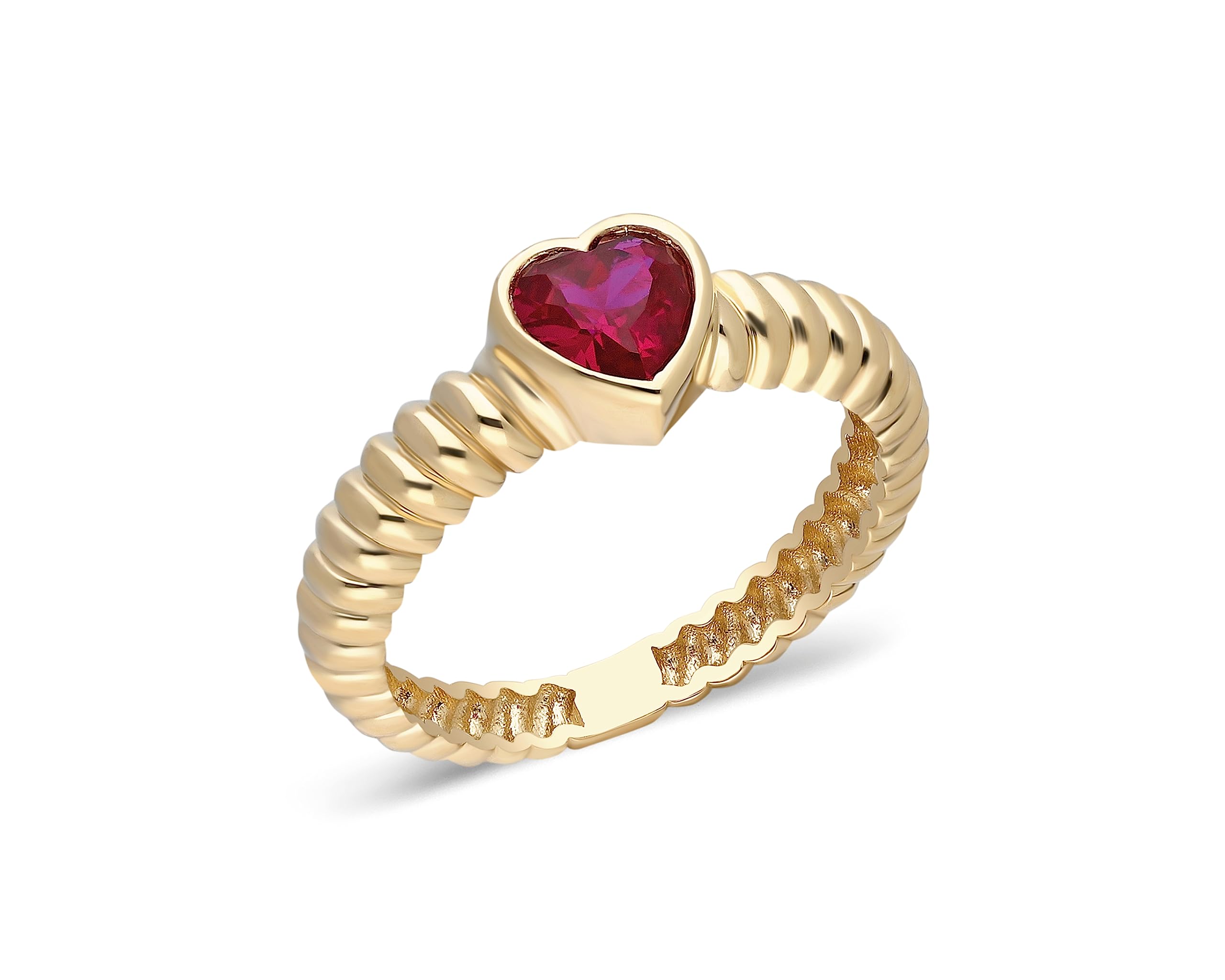 14K Solid Gold Heart Shaped Natural Ruby Ring for Women - Dainty Minimalist Beveled Red Ruby Jewelry - Perfect for Valentine's Day, Anniversary & Romantic Gifts
