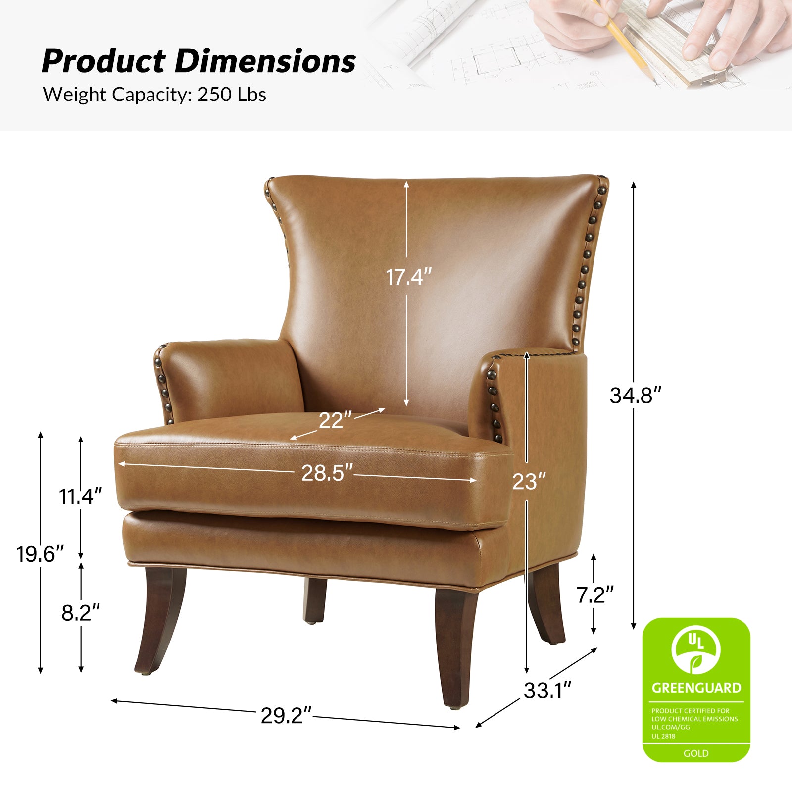 Brooklyn Vegan Leather Armchair - Modern Faux Leather Lounge Chair for Living Room, Office & Dorm - Comfortable Mid-Century Style Accent Chair