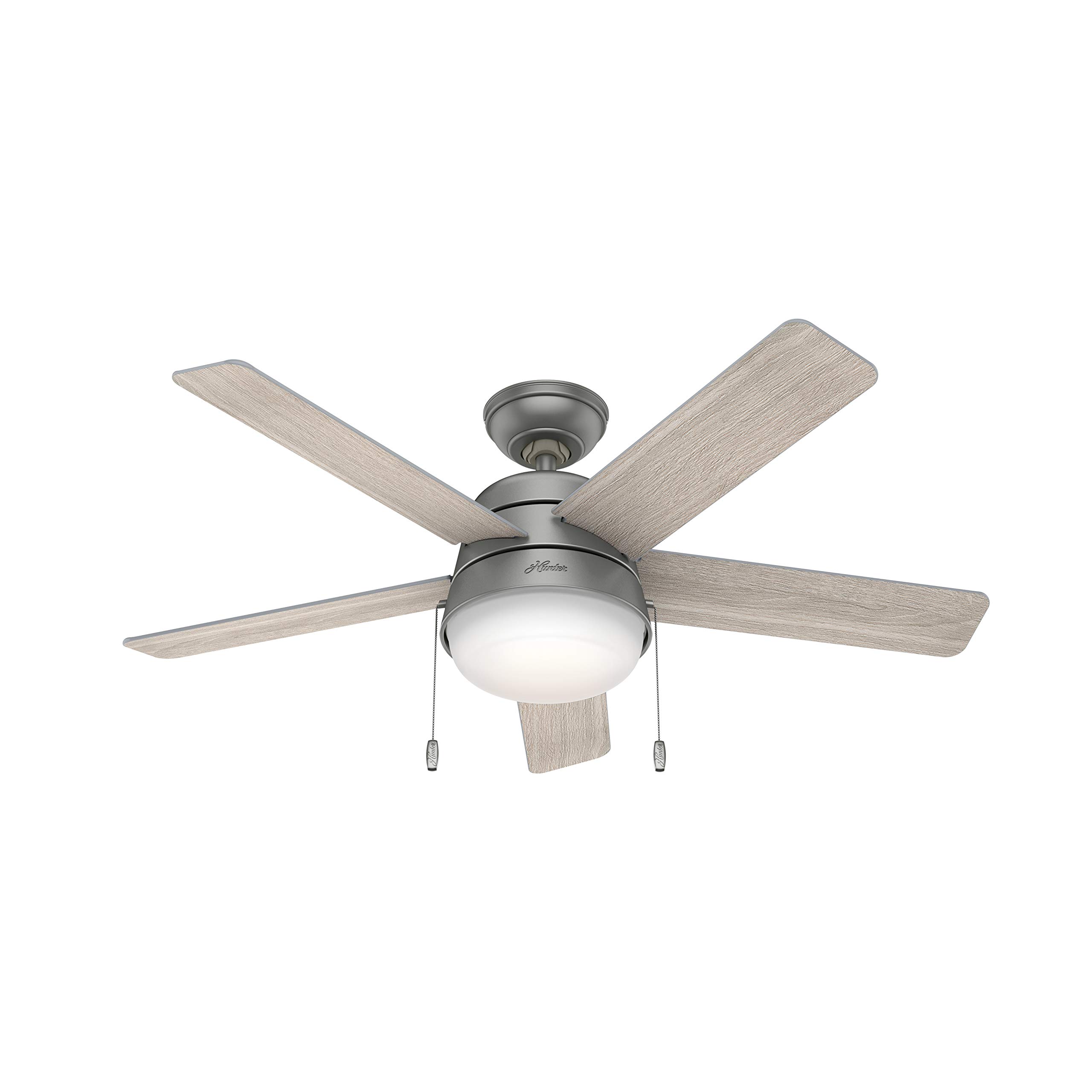 Hunter Fan 46 Inch Contemporary Matte Silver Indoor Ceiling Fan with Light Kit & Pull Chain - Energy Efficient Cooling for Living Room, Bedroom & Office (Renewed)