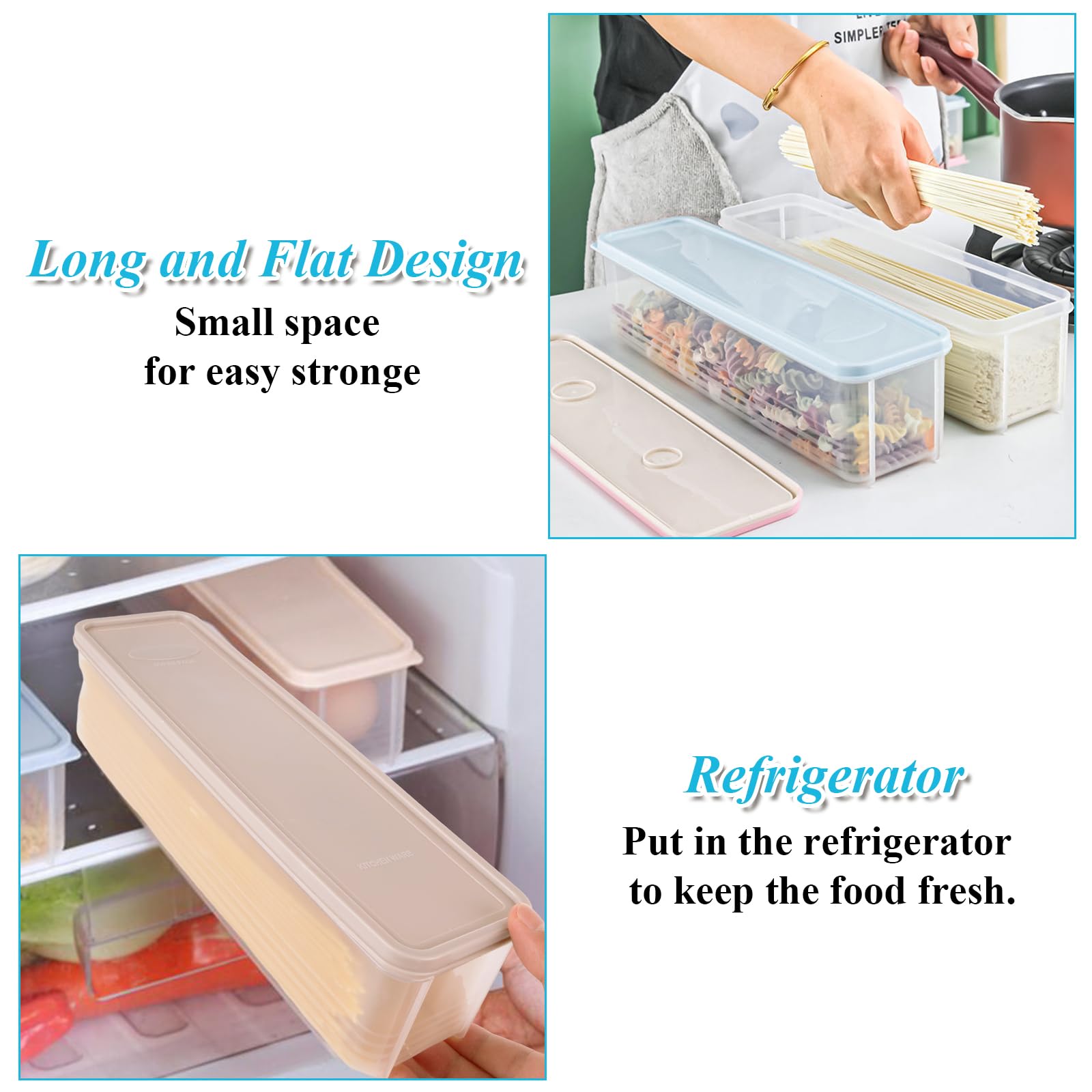 CYEAH 8-Piece Airtight Pasta Storage Containers Set with Lids - BPA-Free Spaghetti Noodle Holder, Rectangular Chopstick Organizer & Sealed Food Canisters for Kitchen Pantry & Refrigerator (3