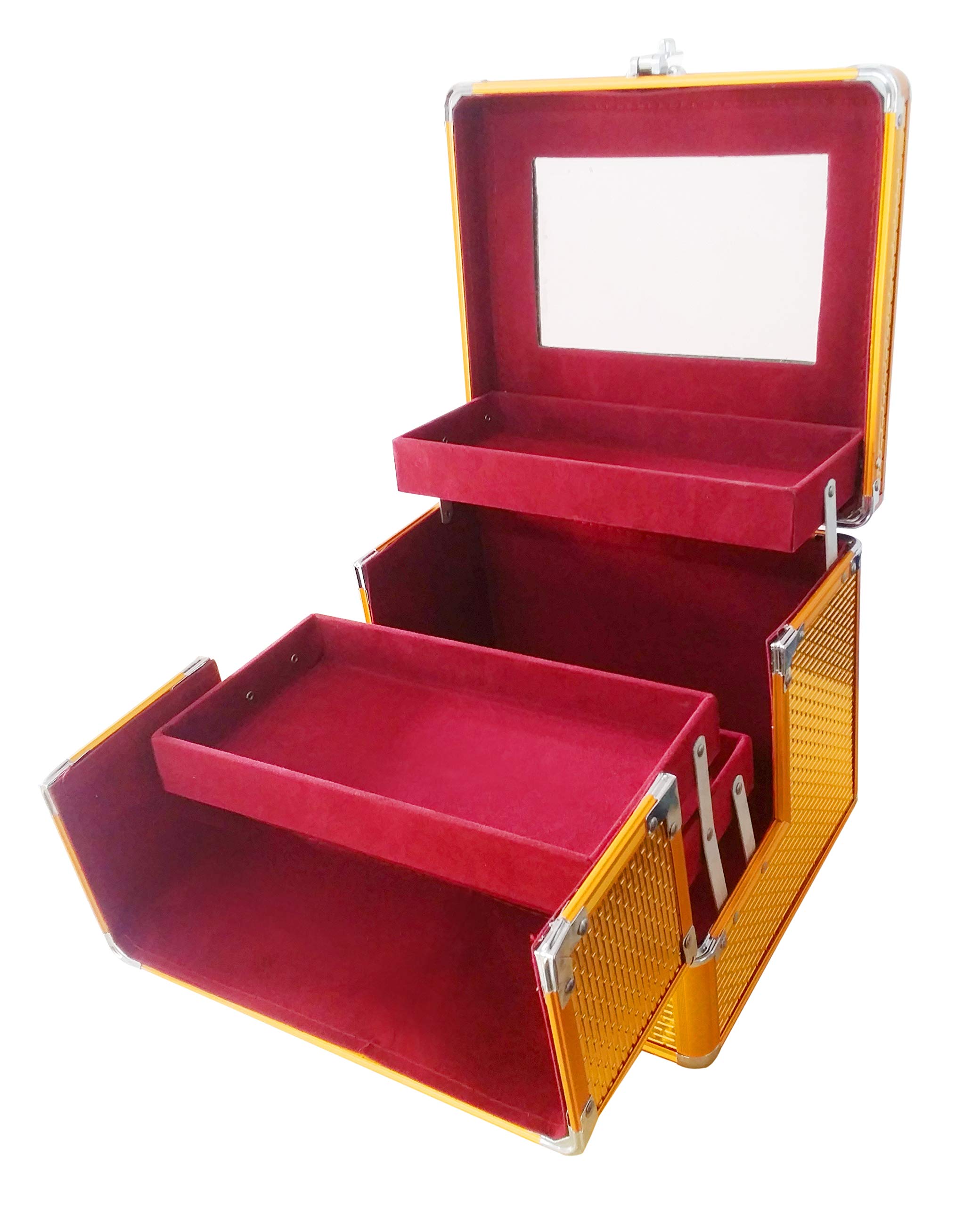 Premium Pride Saffron Cosmetic Makeup Vanity Box - Luxury Organizer with Mirror for Makeup Brushes & Beauty Essentials | Perfect for Bedroom, Bathroom & Travel