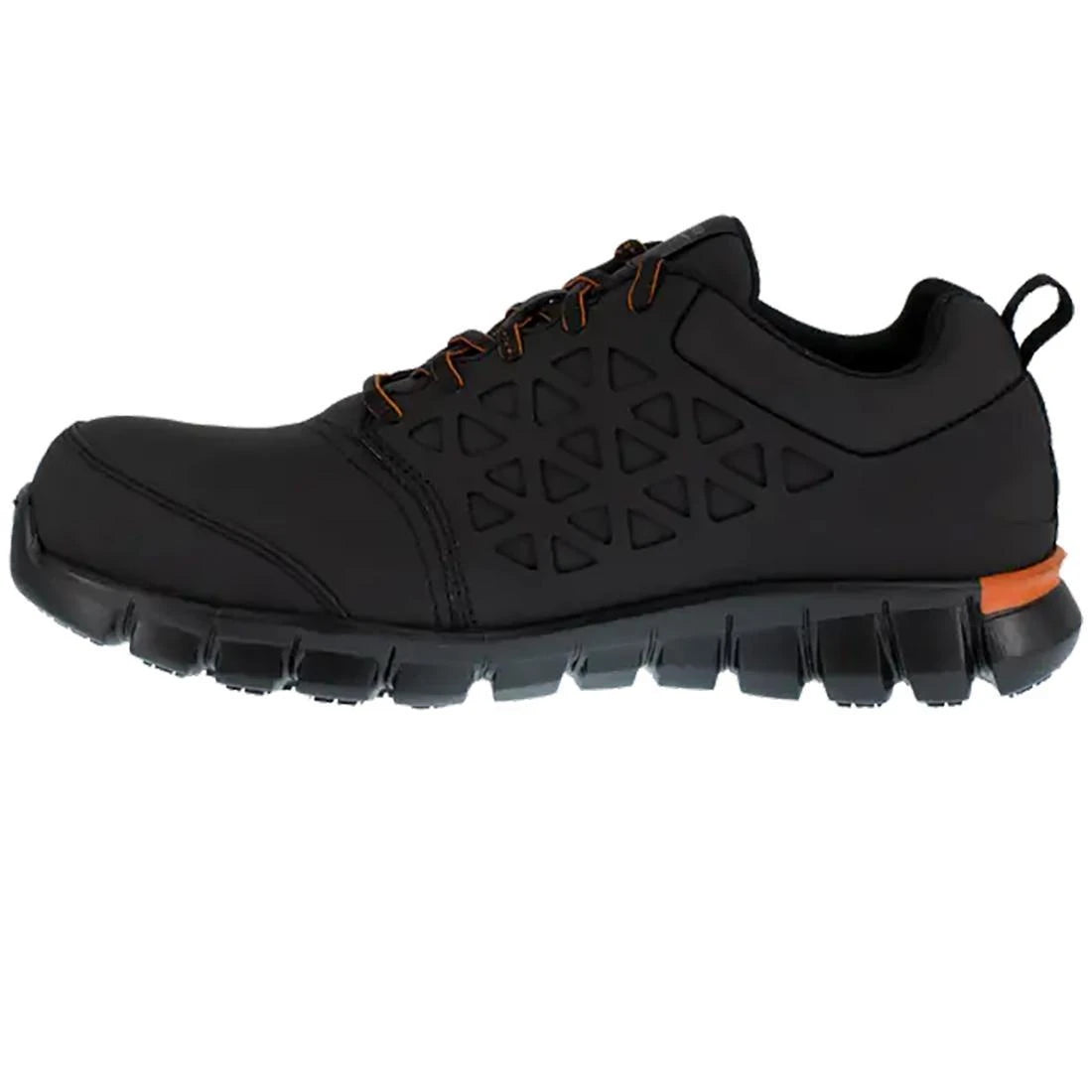 Sublite Cushion Composite Toe Athletic Work Shoes for Men - Lightweight Safety Shoes with Shock Absorption, Black/Orange - Perfect for Construction, Warehouse & Industrial Work