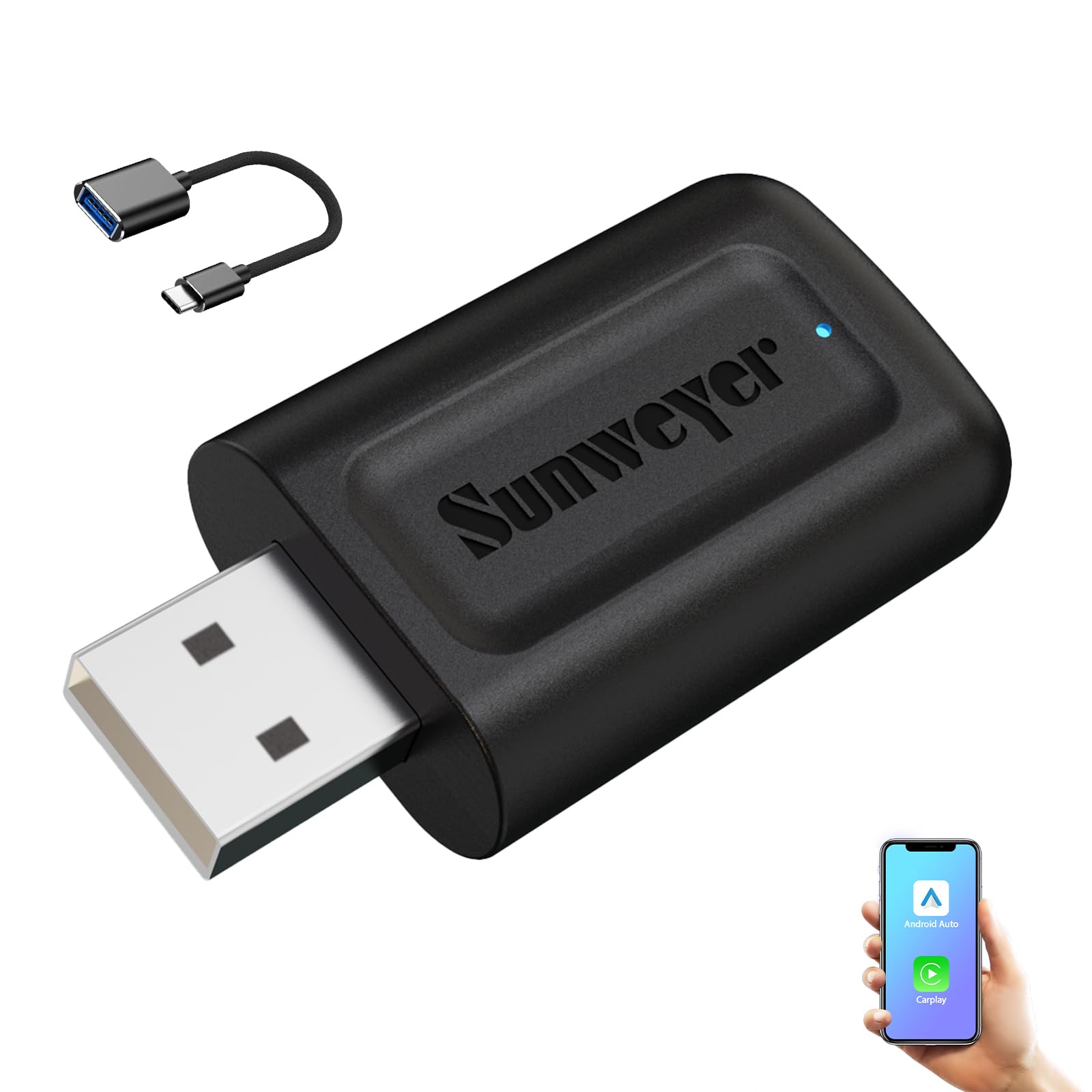 Sunweyer 2024 Wireless CarPlay & Android Auto Adapter - 2-in-1 Auto Connect Box with Online Updates | Wired to Wireless Converter for Cars 2015+ & iPhone iOS 10+ | Perfect for Commuting, Road Trips & Hands-Free Navigation