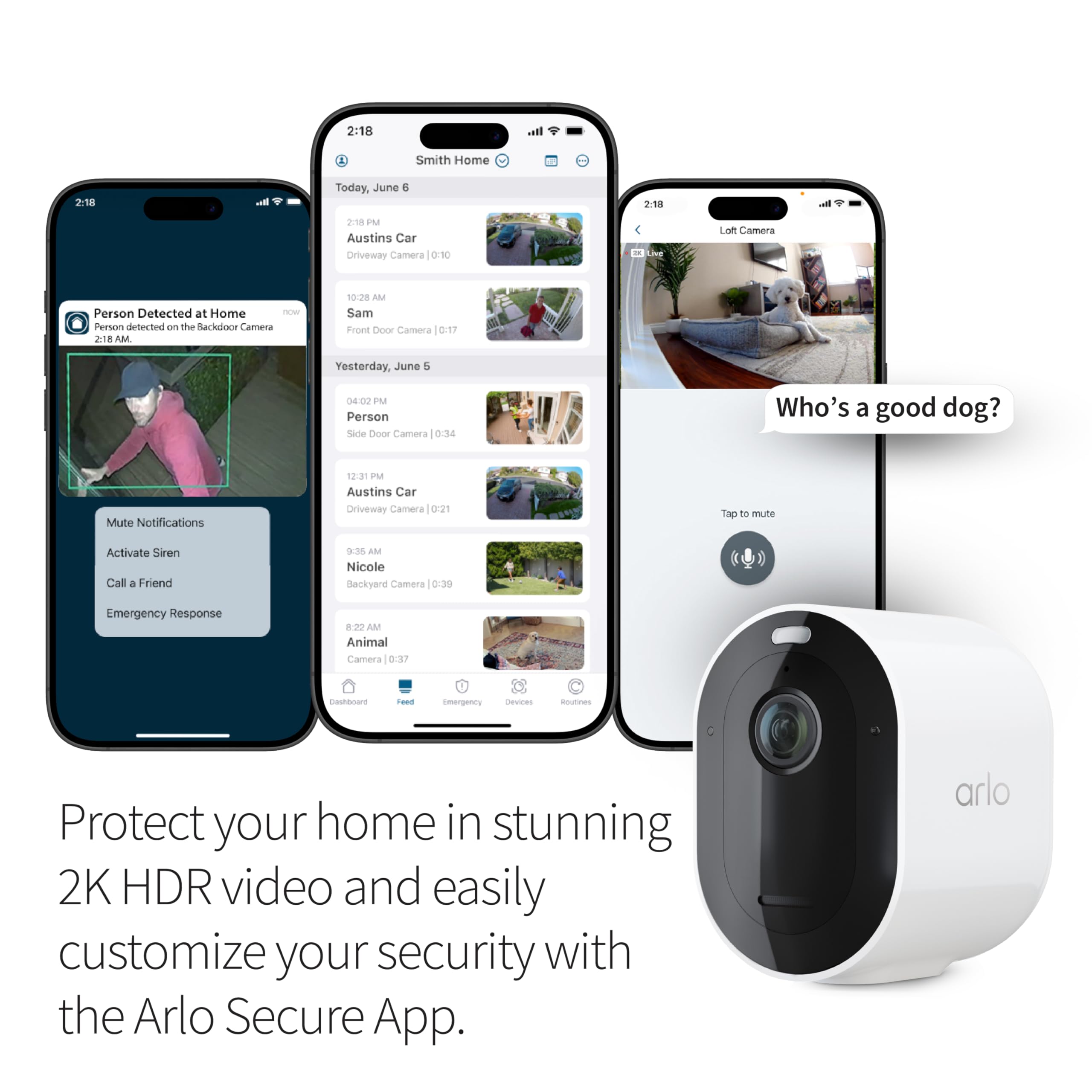Arlo Pro 5S 2K HDR Wireless Outdoor Security Camera with Spotlight - Dual-Band Wi-Fi, 12X Zoom, 2-Way Audio, Color Night Vision, Live Streaming (White, 4-Pack) - Perfect for Home Security, Baby Monitoring, and Pet Watching