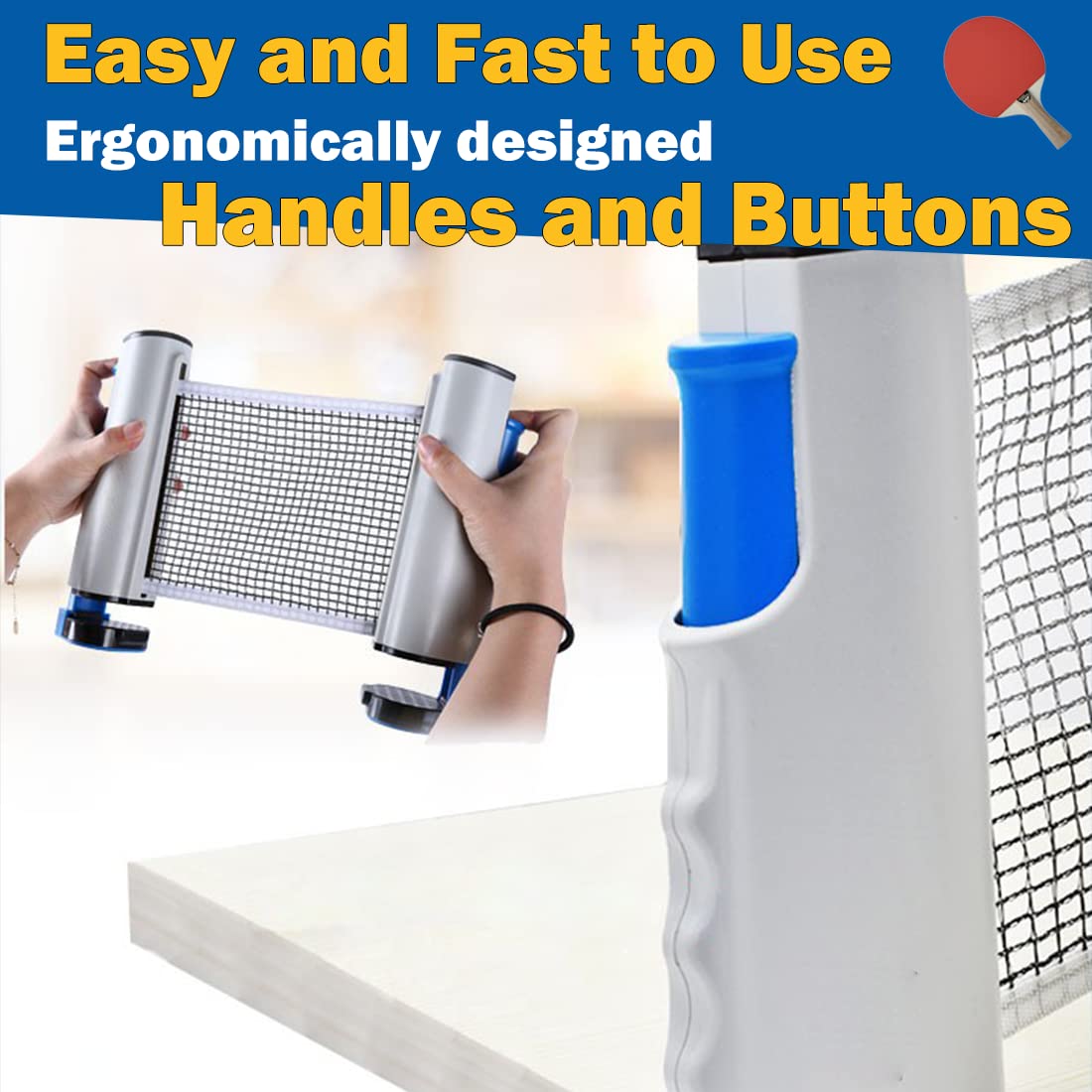 YUNAI Retractable Table Tennis Net - Quick Setup Ping Pong Net for Indoor & Outdoor Play - Fits Tables Up to 1.8m Wide & 5cm Thick - Perfect for Home, Office, Backyard & Tournament Use
