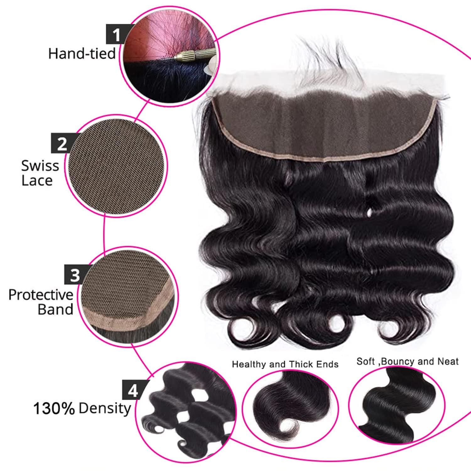 13x4 HD Lace Frontal Closure - Brazilian Body Wave Human Hair - Transparent Lace - Natural Black (12 Inch) | Perfect for Protective Styles, Weaves & Natural Hair Extensions