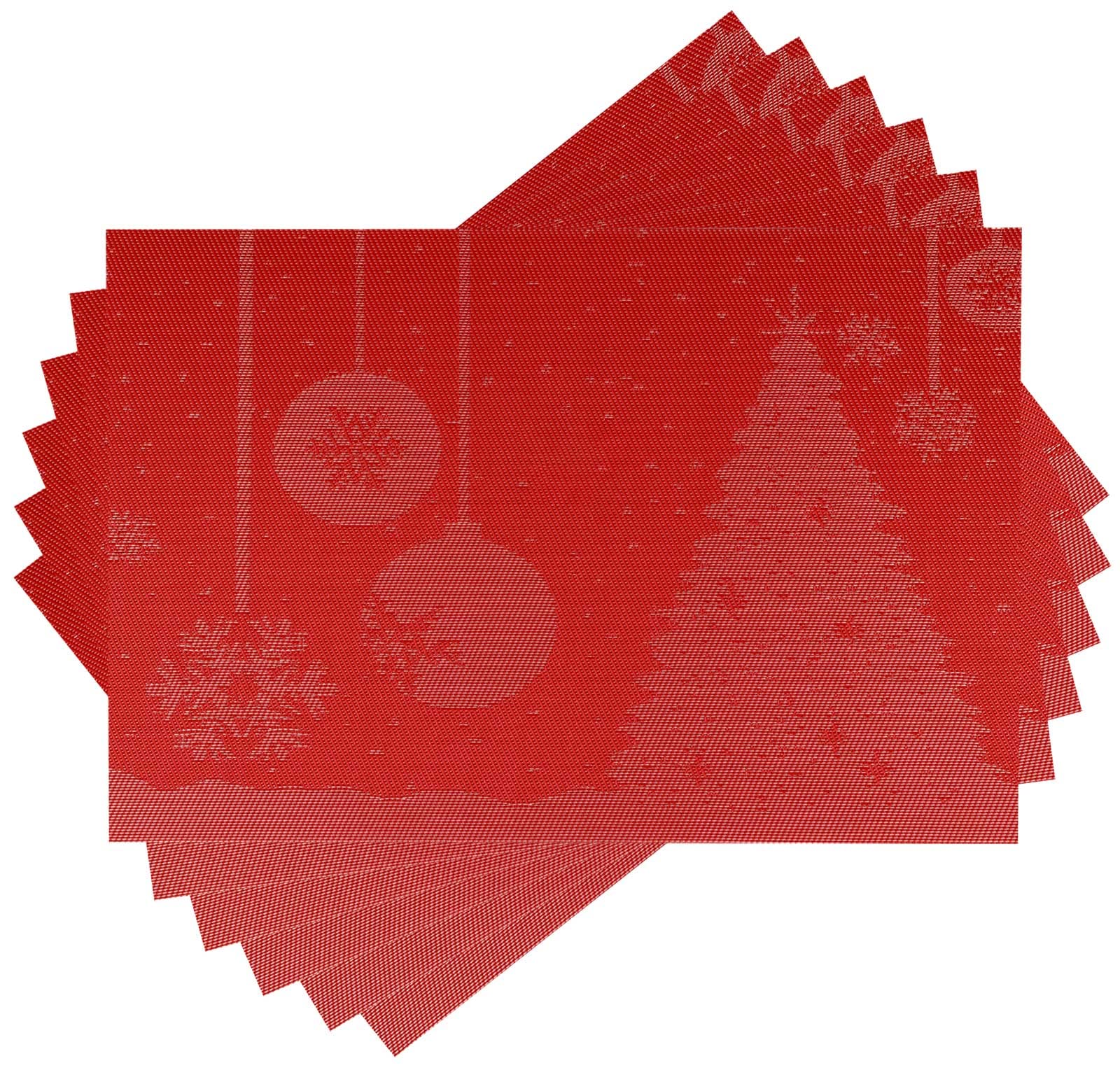 6-Pack Christmas & Thanksgiving Placemats Set - 12x18 Inch Washable Vinyl Table Mats for Dining & Kitchen - Heat Resistant, Stain Proof, Durable Woven Plastic Place Settings - Perfect for Holiday Dinners, Family Gatherings & Everyday Meals