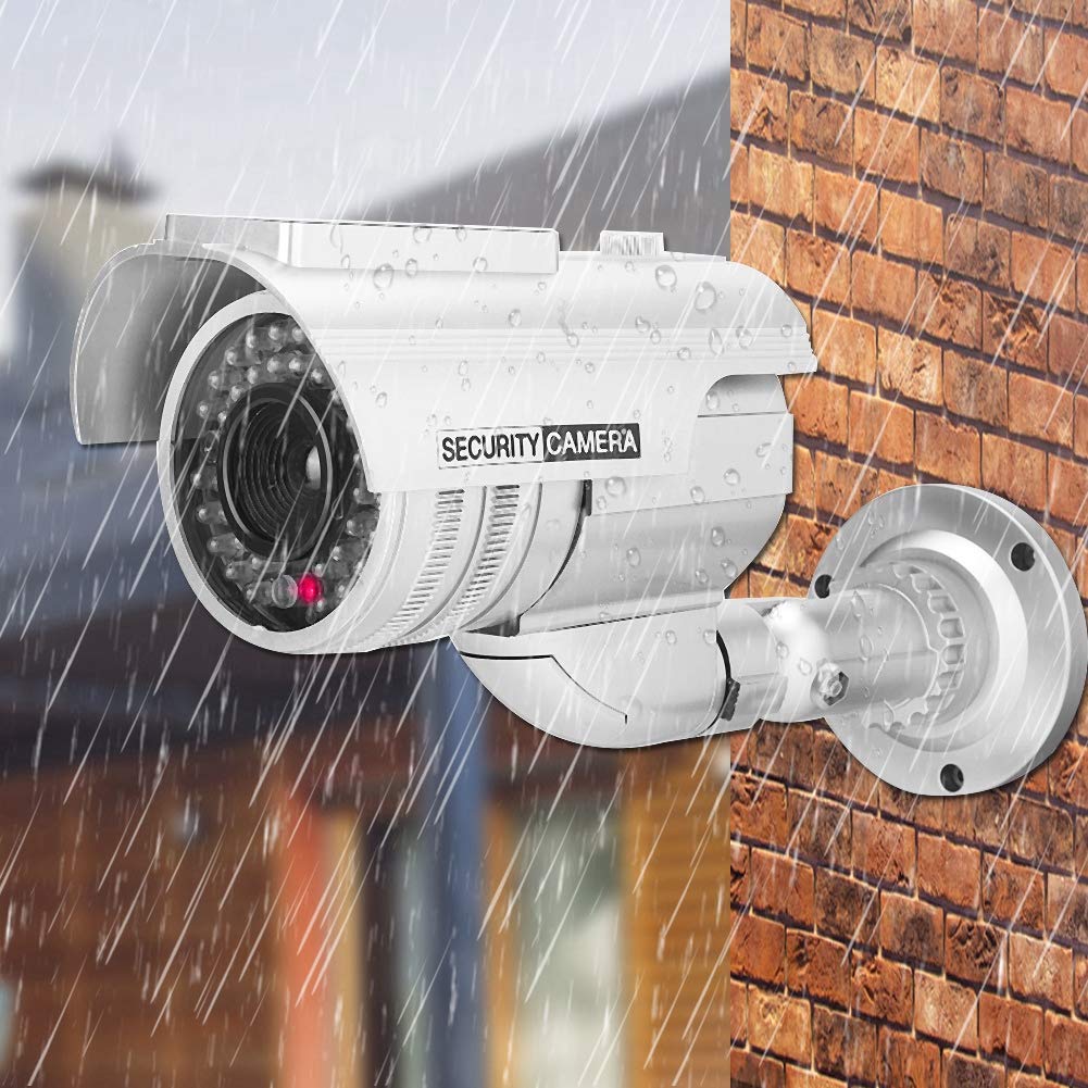 Solar Powered Fake Security Camera with LED Blinking Light - Dummy Bullet Surveillance Camera for Home & Business Outdoor Protection