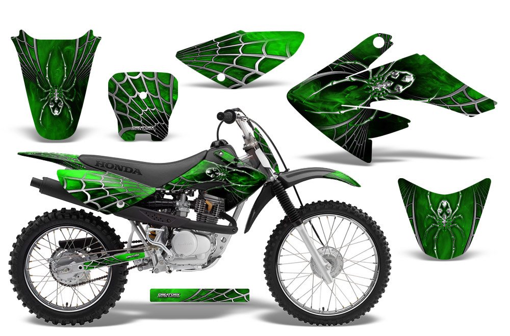 Honda CRF 70 Graphics Kit Decals Stickers 2004-2015 - SpiderX Green Design | Dirt Bike Motocross Customization & Off-Road Protection