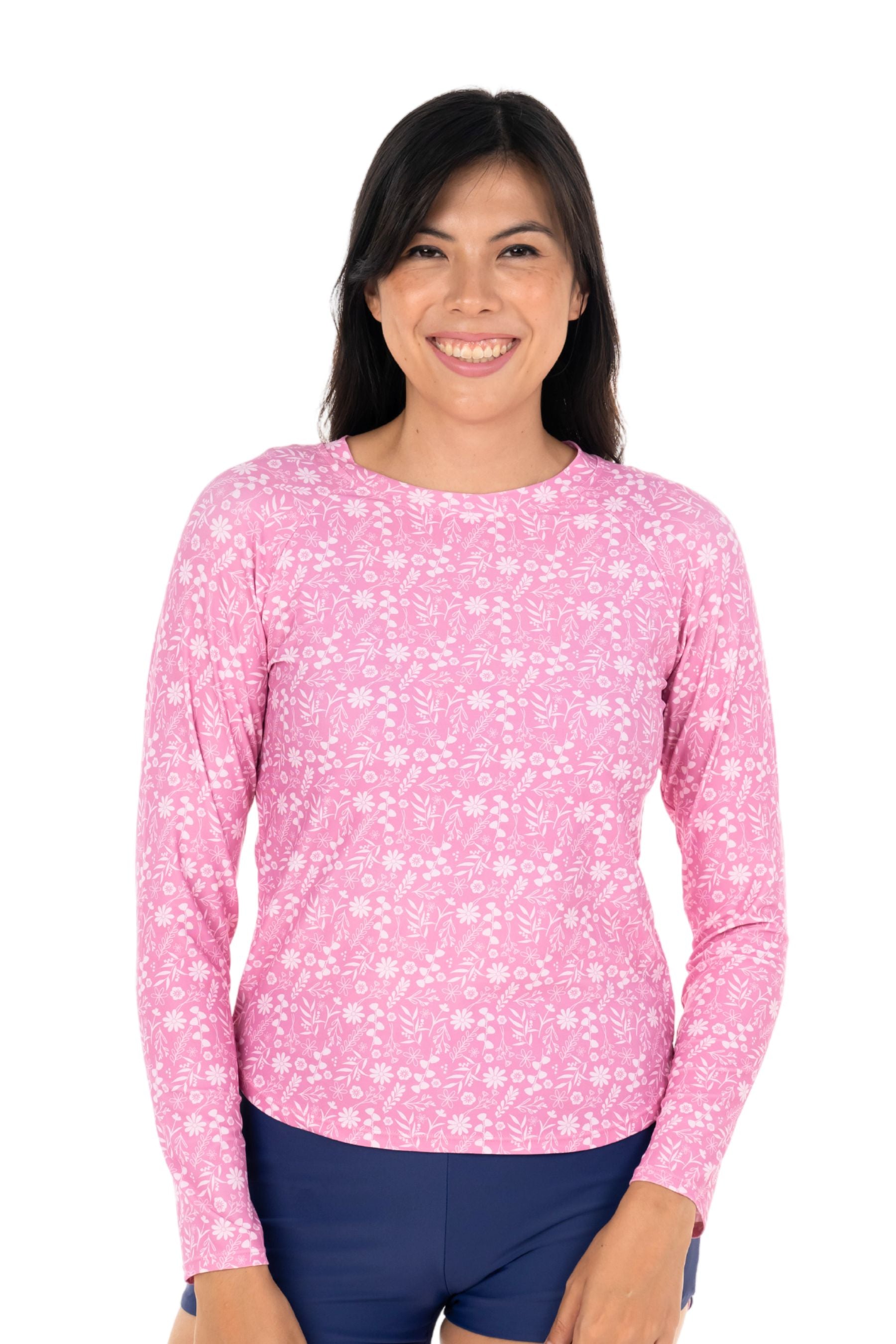 Hana Loose Fit Long Sleeve Rash Guard - Floral Print UPF 50+ Sun Protection Swim Shirt for Women | Beach, Surfing, Yoga & Outdoor Activities