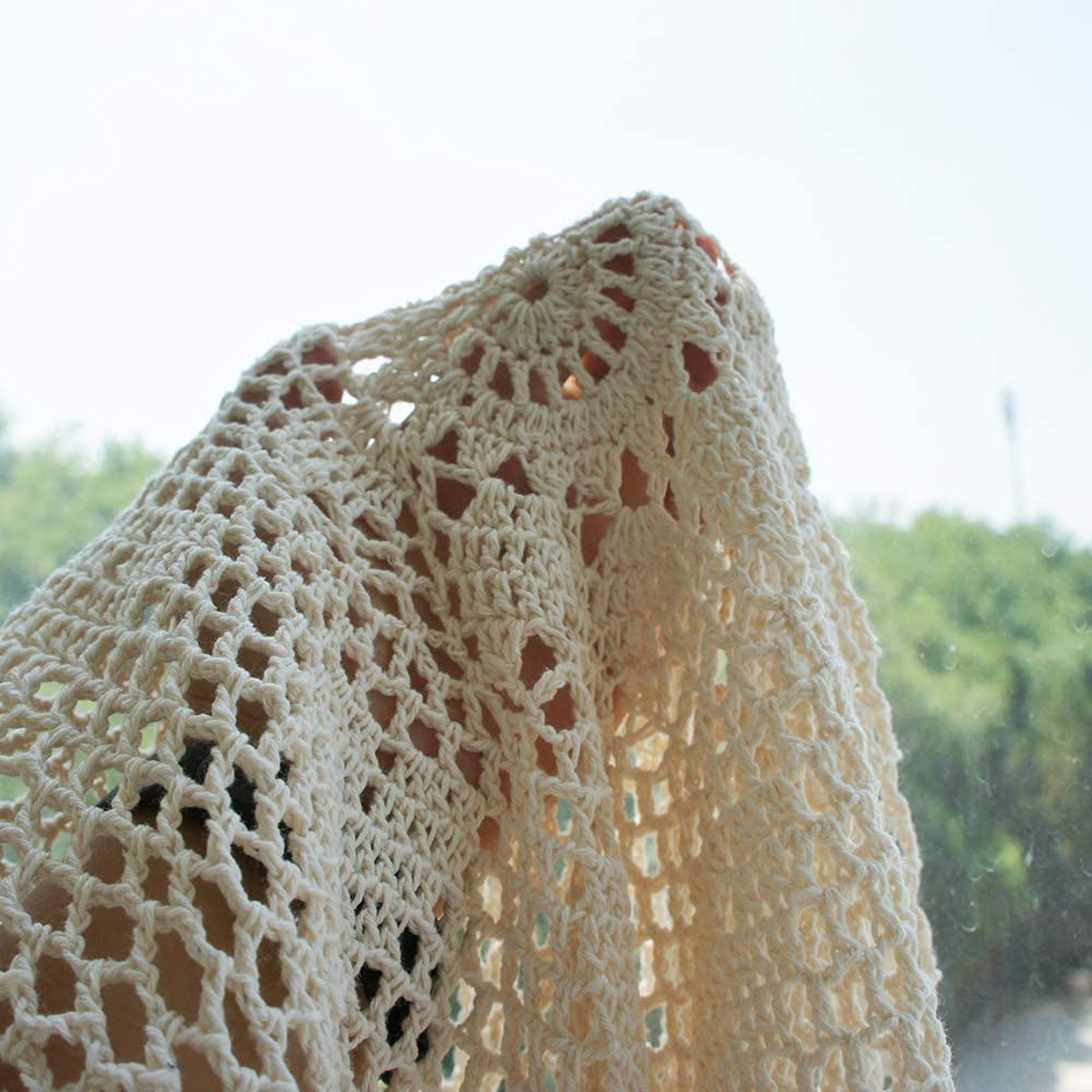 Handmade Crochet Round Tablecloth 60-inch Beige Lace Table Cover Floral Design for Bedroom Kitchen Coffee Table Dining Table - Perfect for Boho Home Decor Wedding Party & Holiday Dining