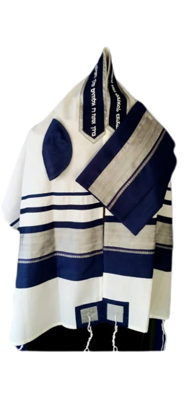 MichelleJudiaca Men's Blue & Silver Raw Silk Tallit Prayer Shawl - Perfect for Jewish Religious Ceremonies & Synagogue Worship