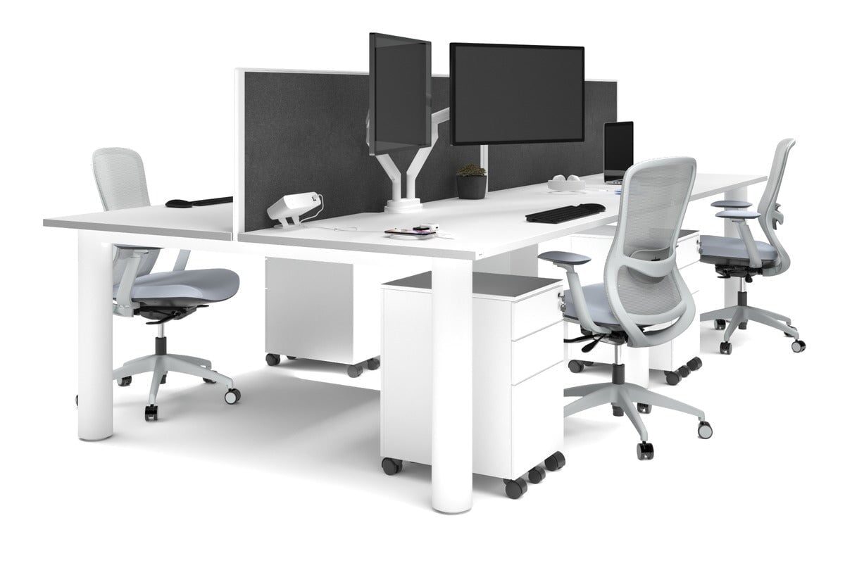 Quadro Cylinder Leg 4-Person Office Workstation Desk - 1800L x 800W with Cable Management - Perfect for Collaborative Workspaces & Open Office Environments
