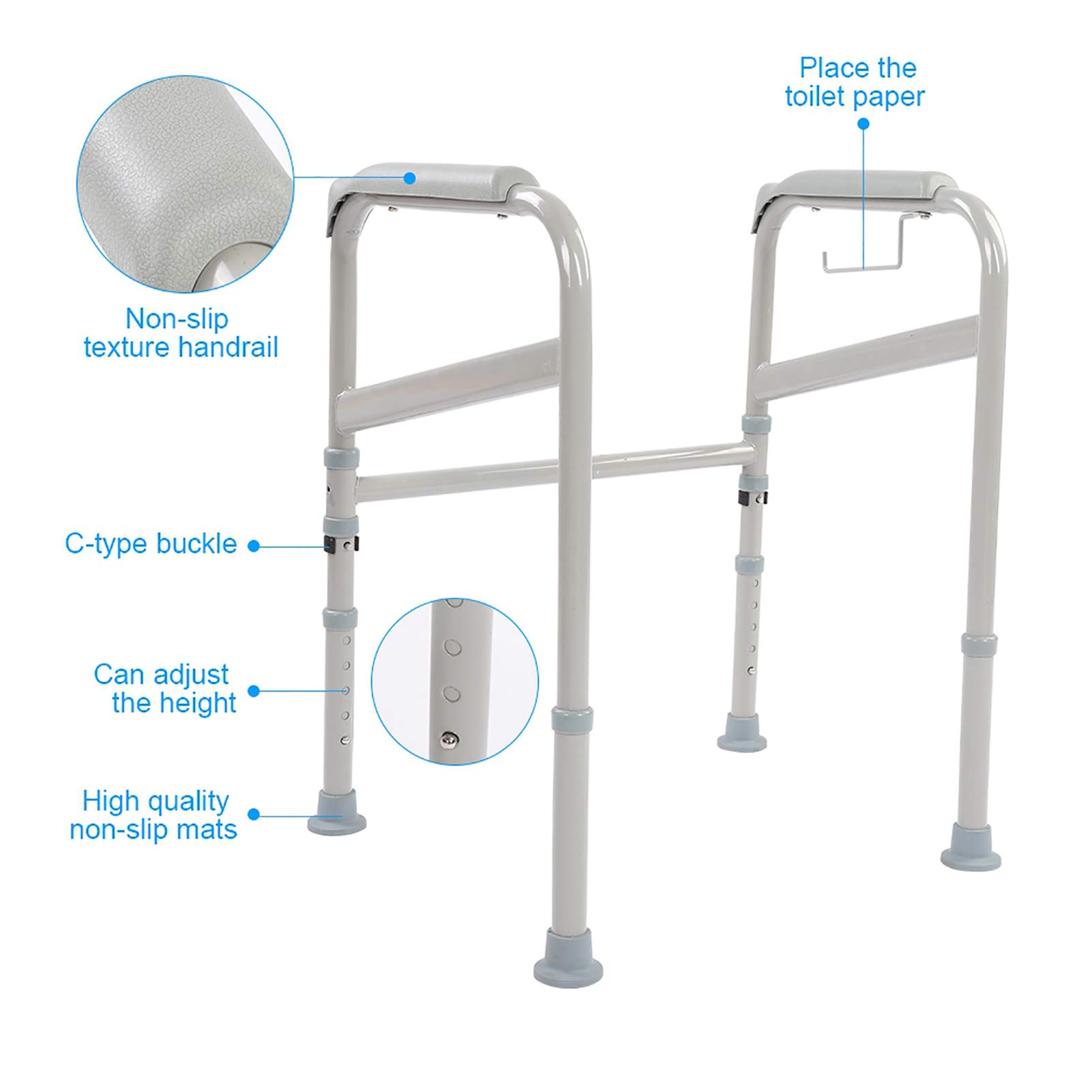 Ejoyous Adjustable Height Toilet Safety Rail (65-86cm) - Non-Slip Bathroom Handrail for Elderly & Disabled - Waterfall Design Armrest for Home Use - Perfect for Bathroom Safety & Mobility Assistance