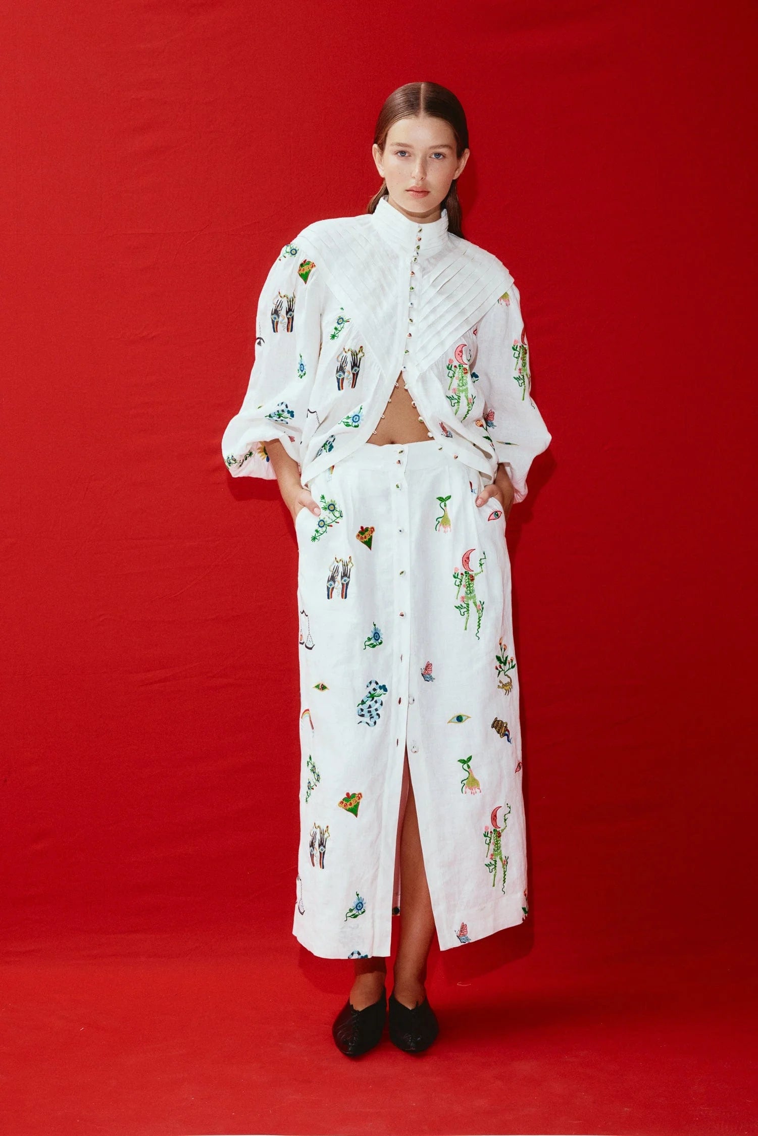 Atticus Embroidered Skirt for Women - Floral Design, A-Line, High Waist, Comfortable & Stylish - Perfect for Casual Outings, Parties, and Summer Dresses