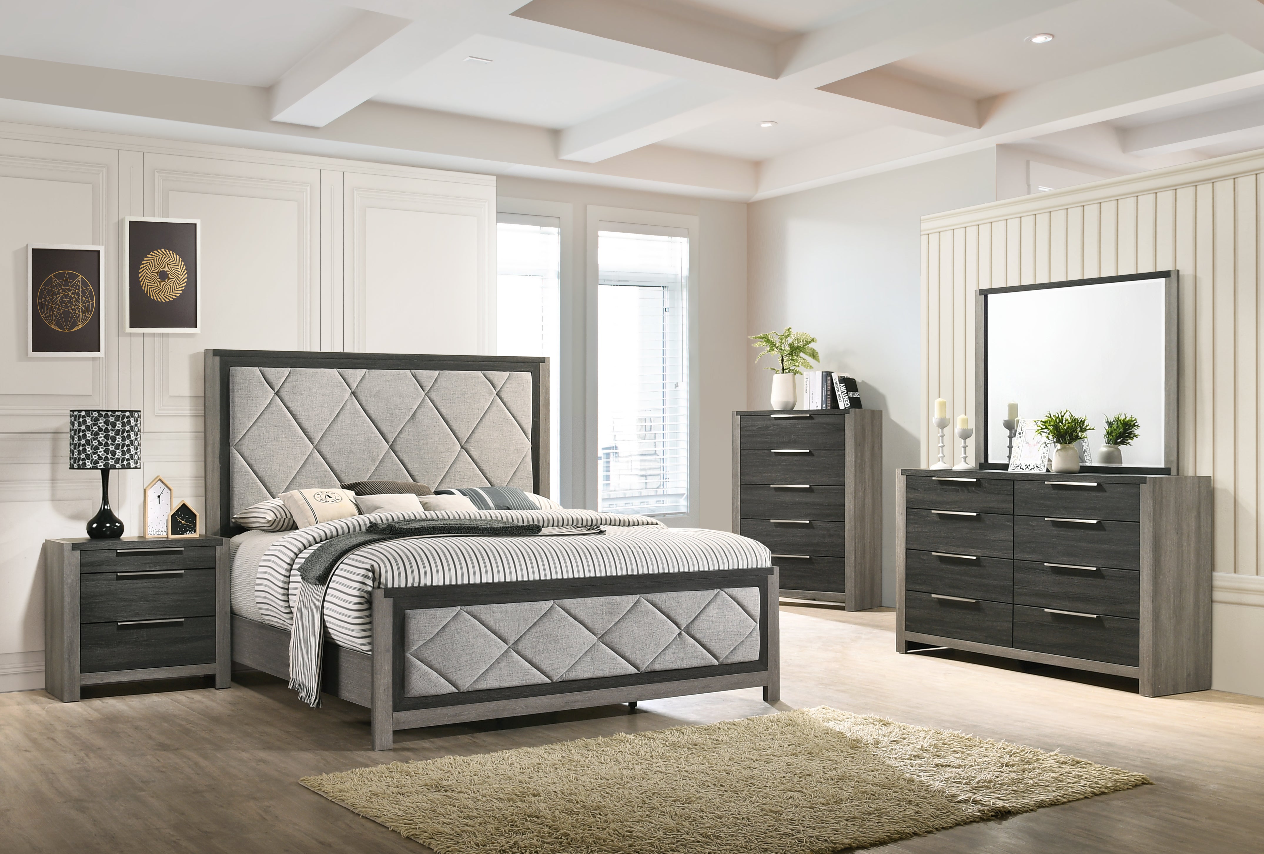 Andra 8-Drawer Dresser - Modern Grey & Black Wooden Chest for Bedroom Storage | Perfect for Organizing Clothes, Linens, and Accessories in Home, Dorm, or Apartment
