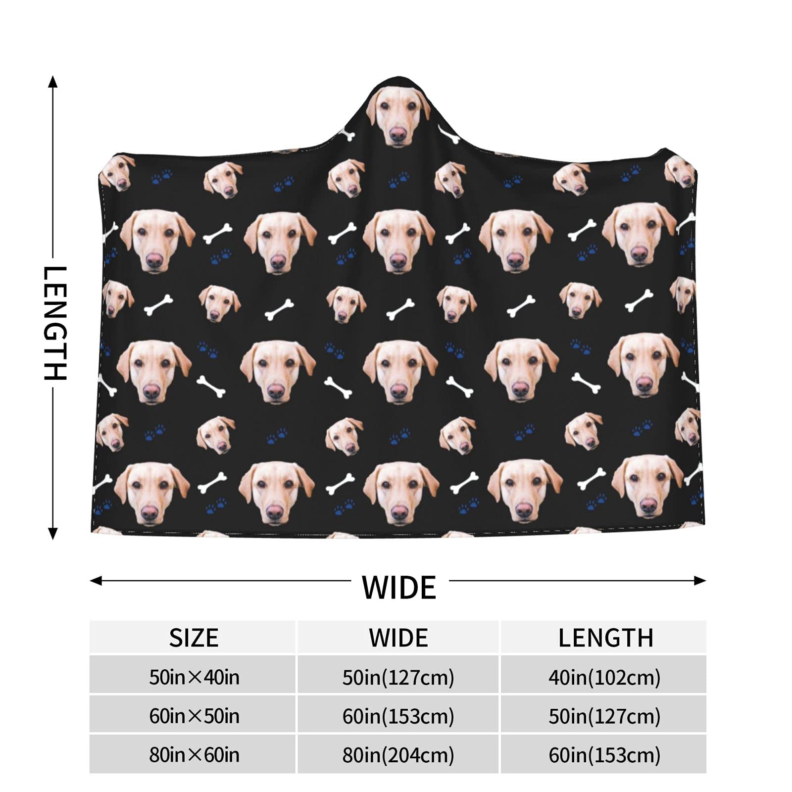 Custom Hooded Blankets with Pet Photos - Personalized Dog Face Blanket for Kids, Women & Men (80x60 inches) - Cozy Gift for Pet Lovers, Perfect for Cuddling on Sofa, Bed or Outdoor Adventures