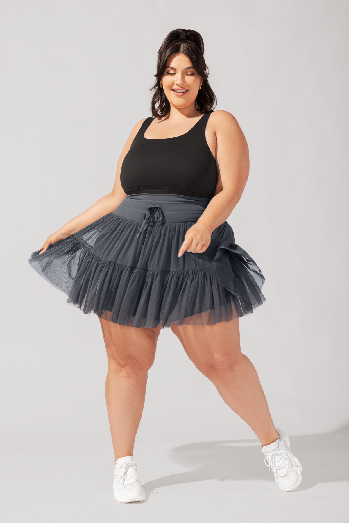 Pirouette Skort for Women - Smoky Grey | Stretchy Tennis Skirt with Built-in Shorts | Perfect for Yoga, Running, and Casual Wear