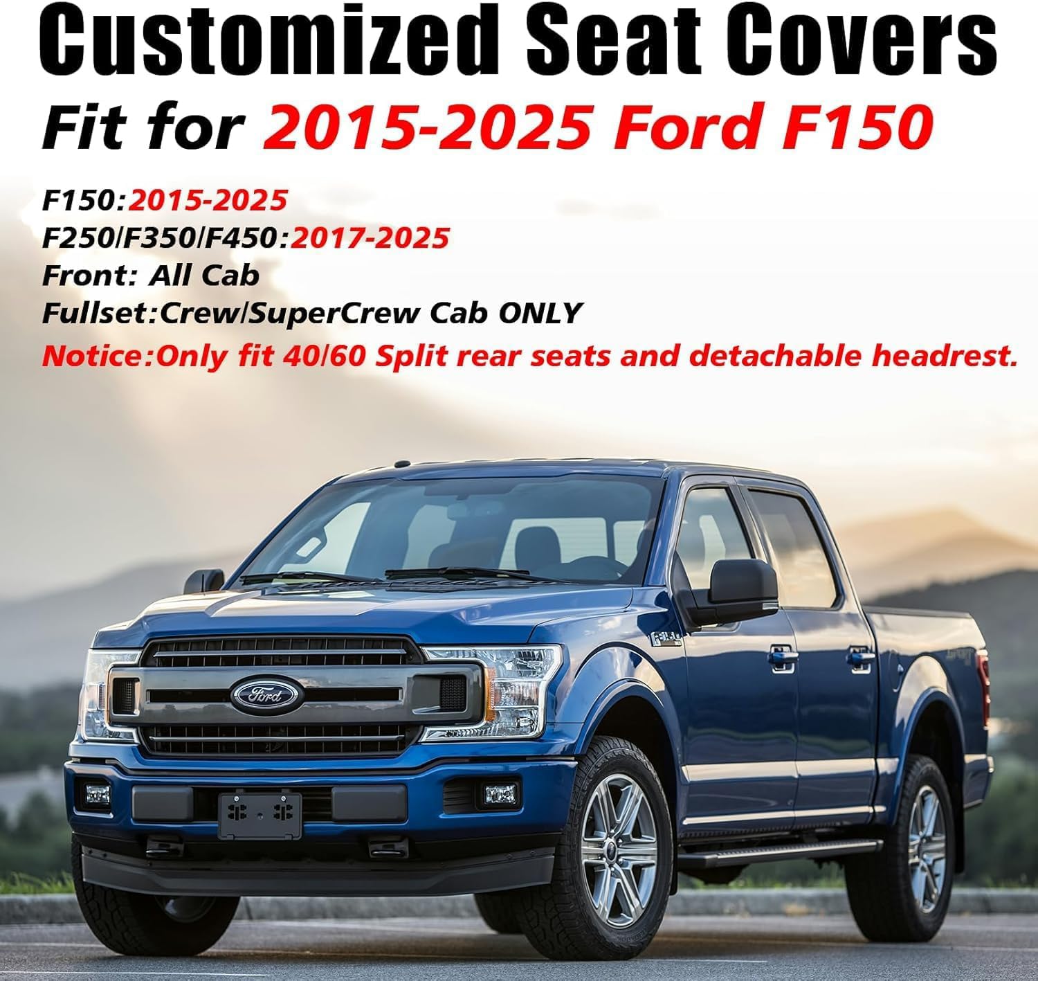 **Waterproof Faux Leather Seat Covers for Ford F150 (2015-2025) & F250/F350/F450 (2017-2025) Crew Cab – Full Set Black Truck Interior Protectors – Durable Car Seat Cushion Covers for Off-Road, Work & Daily Driving**