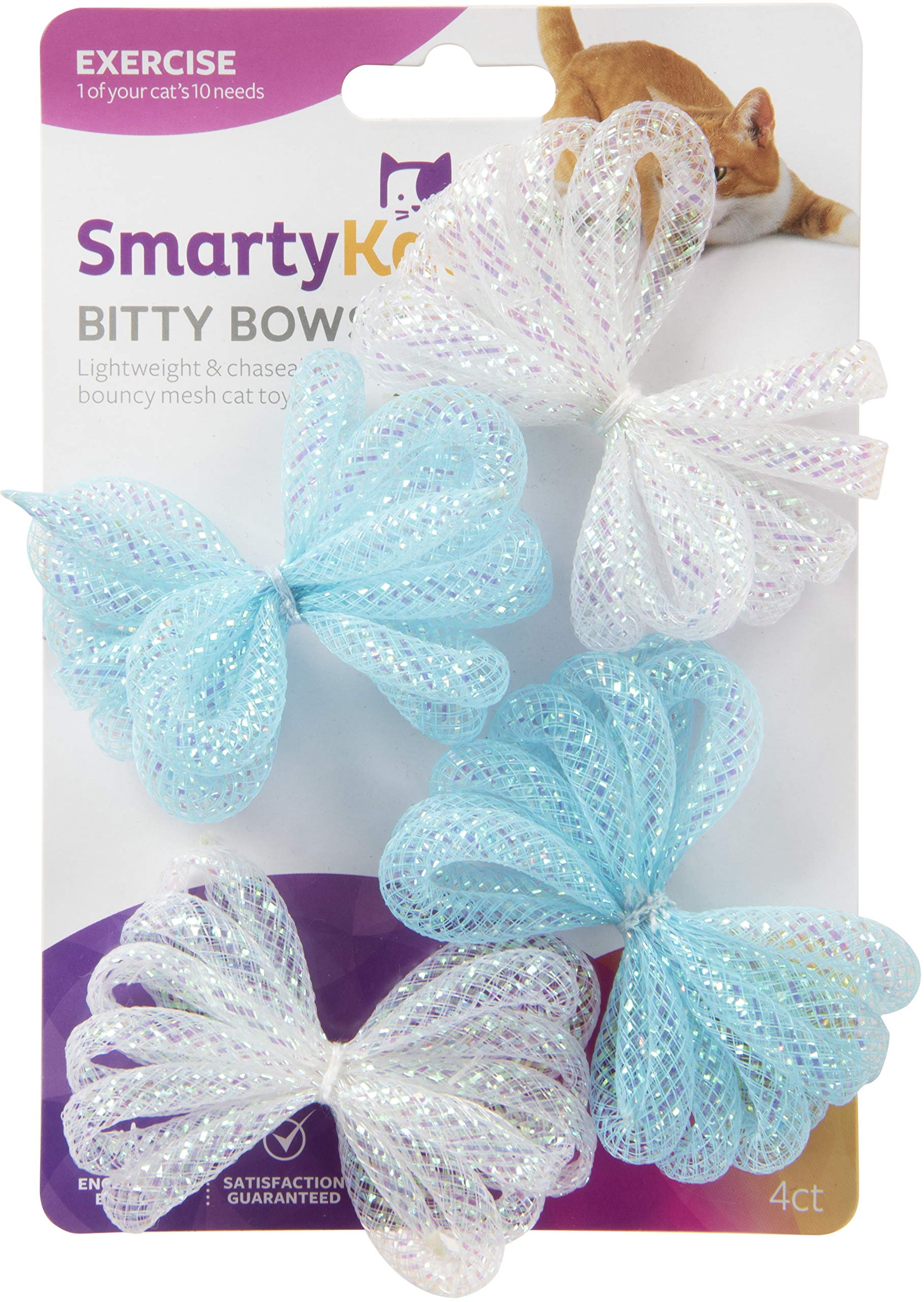 SmartyKat Bitty Bows Mesh Cat Toys - Interactive Feather Toy for Kittens & Adult Cats - Durable & Safe Play for Indoor Cats - Perfect for Playtime, Exercise & Bonding