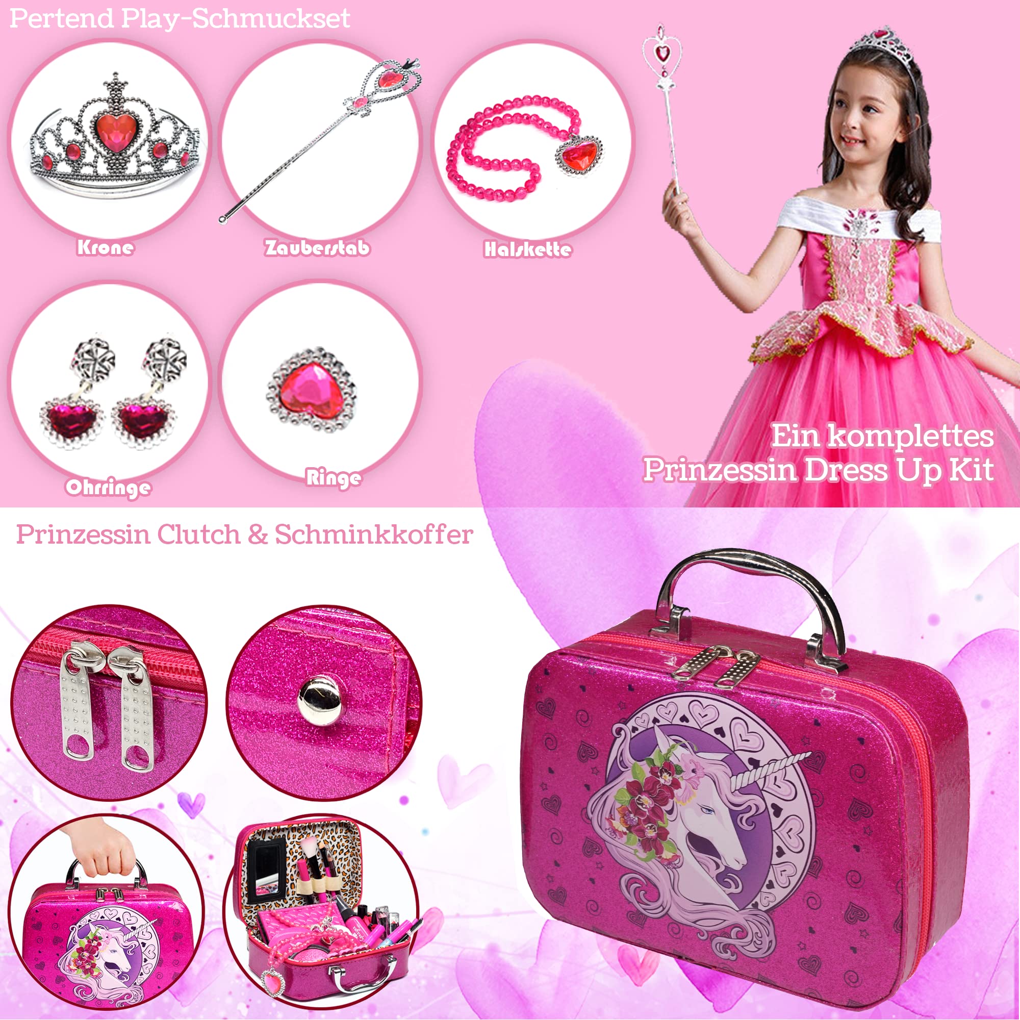 Amerrly Washable Makeup Kit for Girls - 32-Piece Unicorn Toy Makeup Set, Safe & Non-Toxic, Perfect Birthday & Christmas Gift for Girls Ages 4-12 | Pretend Play, Dress-Up, Party Fun