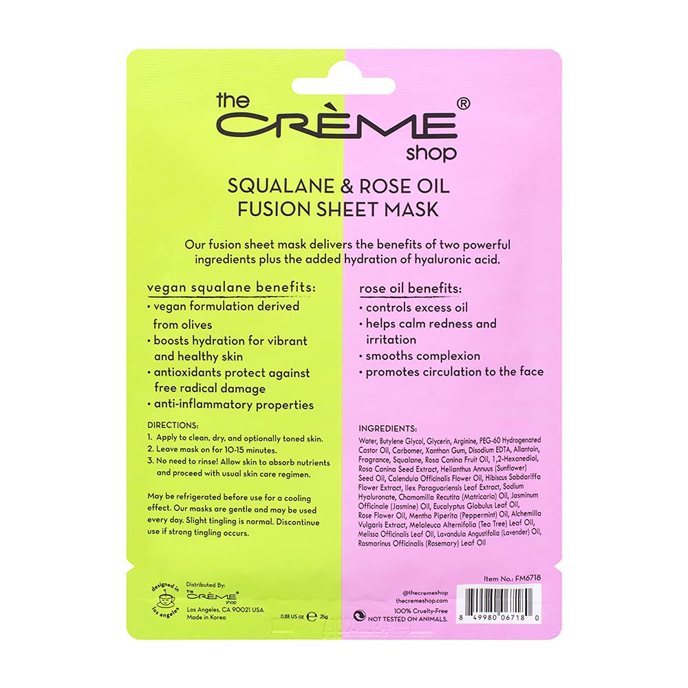 The Crème Shop Korean Rose & Squalane Sheet Mask - Hydrating Face Mask with Vegan Squalane & Hyaluronic Acid for Sensitive Skin (5 Pack) | Deep Moisturizing & Soothing Treatment for Dryness & Irritation
