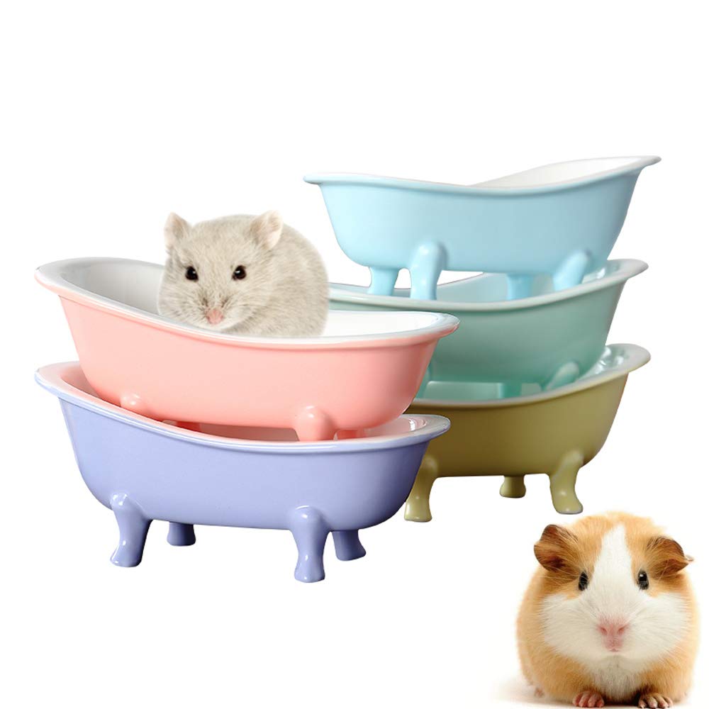 Ceramic Small Animal Bathing Sand Tub - Hamster Sand Bath, Bird Bathroom & Cage Accessories for Guinea Pigs, Squirrels, Chinchillas | Relaxing Habitat House, Sleeping Pad & Food Bowl - Perfect for Cage Enrichment & Small Pet Grooming