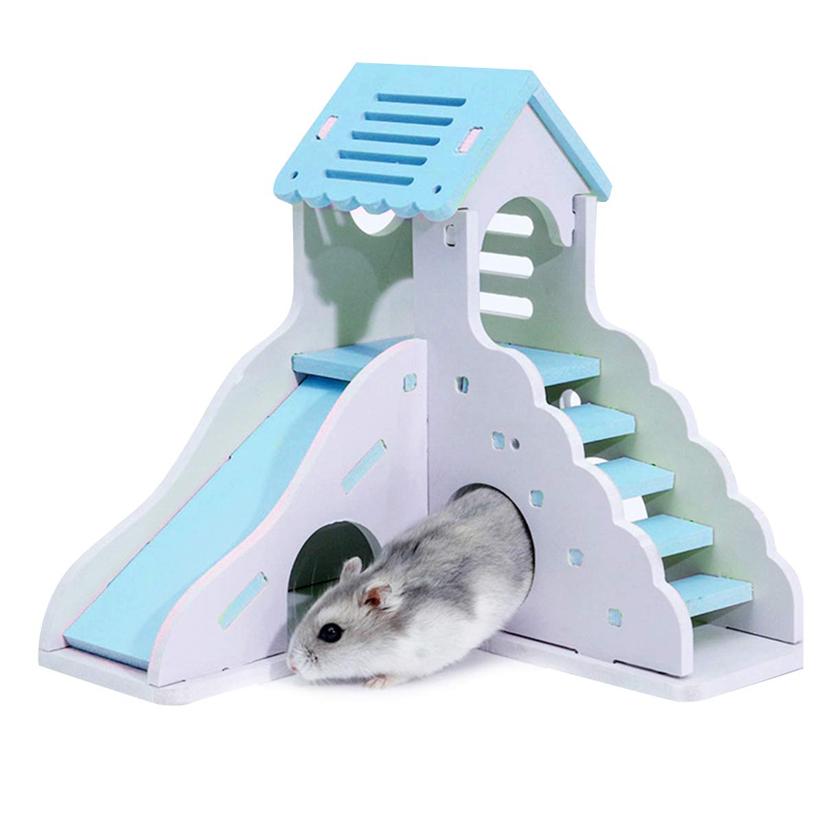 Double Layer Hamster Cage with Stairs & Slide - 2-Story Small Animal Habitat for Dwarf Hamsters, Mice & Gerbils - Fun Playhouse for Climbing, Sleeping & Exercise