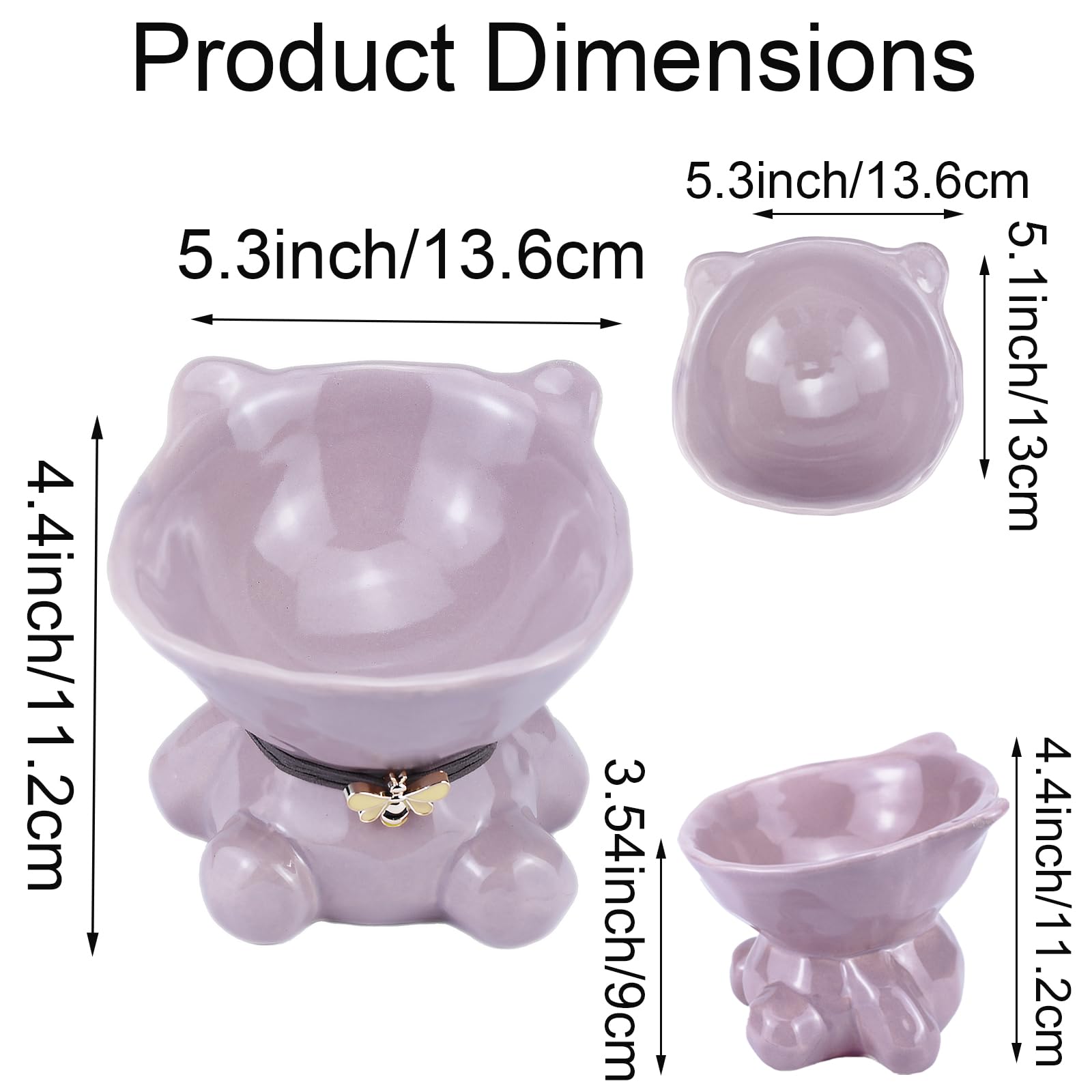 Ceramic Raised Cat Bowls - 5.4 Inch Wide Elevated Cat Food and Water Dishes - Whisker Friendly, Dishwasher & Microwave Safe - Purple Pet Feeding Bowls for Indoor Cats and Small Dogs - Perfect for Stress-Free Mealtime and Stylish Home Decor