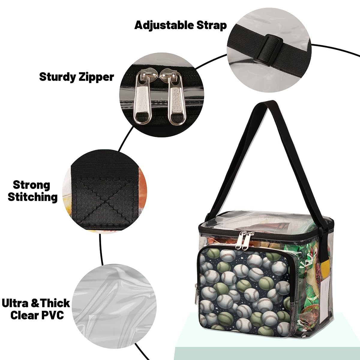 GzLeyigou Clear Baseball Bag - MLB Approved Transparent Tote with Adjustable Shoulder Strap & Handles for Stadium Security | Perfect for Sports Games, Concerts, Travel, Picnics & Outdoor Events