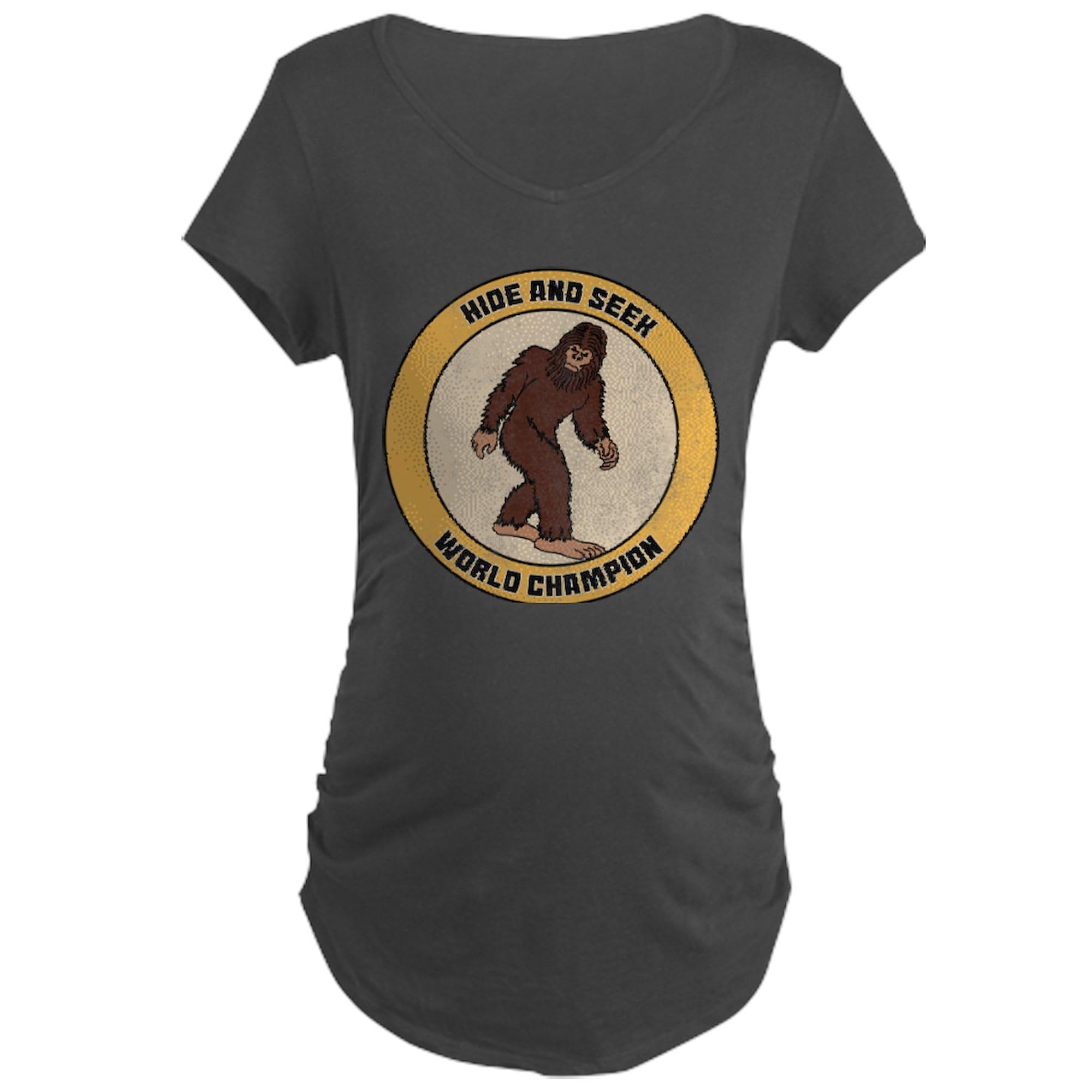 Hide and Seek World Champion Maternity T-Shirt - Women's Dark Ruched Side Pregnancy Tee for Casual Wear & Baby Showers