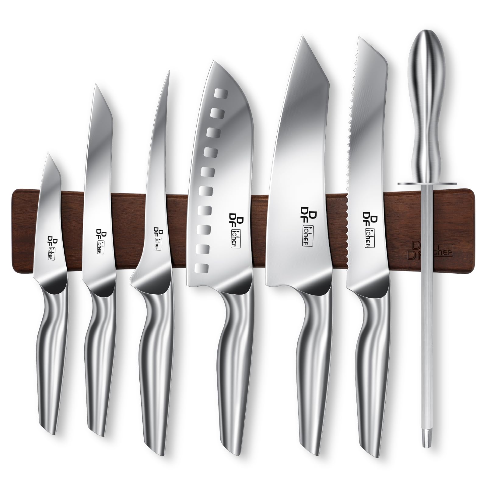 8-Piece Professional Japanese High Carbon Stainless Steel Kitchen Knife Set with Magnetic Wall Strip | DDF Chef Knives for Slicing, Dicing & Food Prep | Perfect for Home Cooks & Professional Kitchens