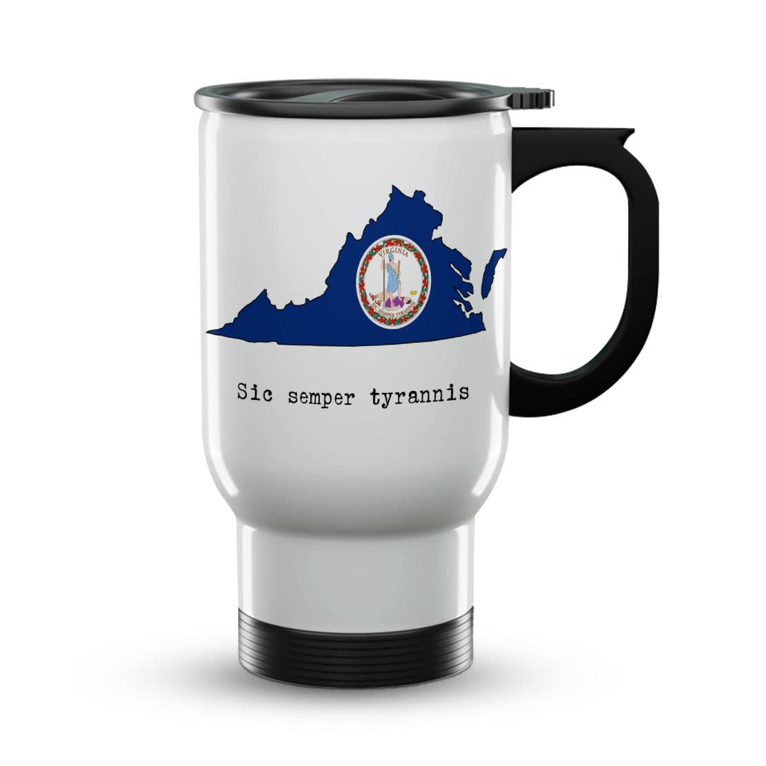 Virginia Old Dominion Travel Mug with Handle & Lid - 14oz Insulated White Coffee Cup - Best USA State Motto & Flag Gifts for Graduation, Souvenirs & Travel - Perfect for Office, Commuting & Outdoor Adventures