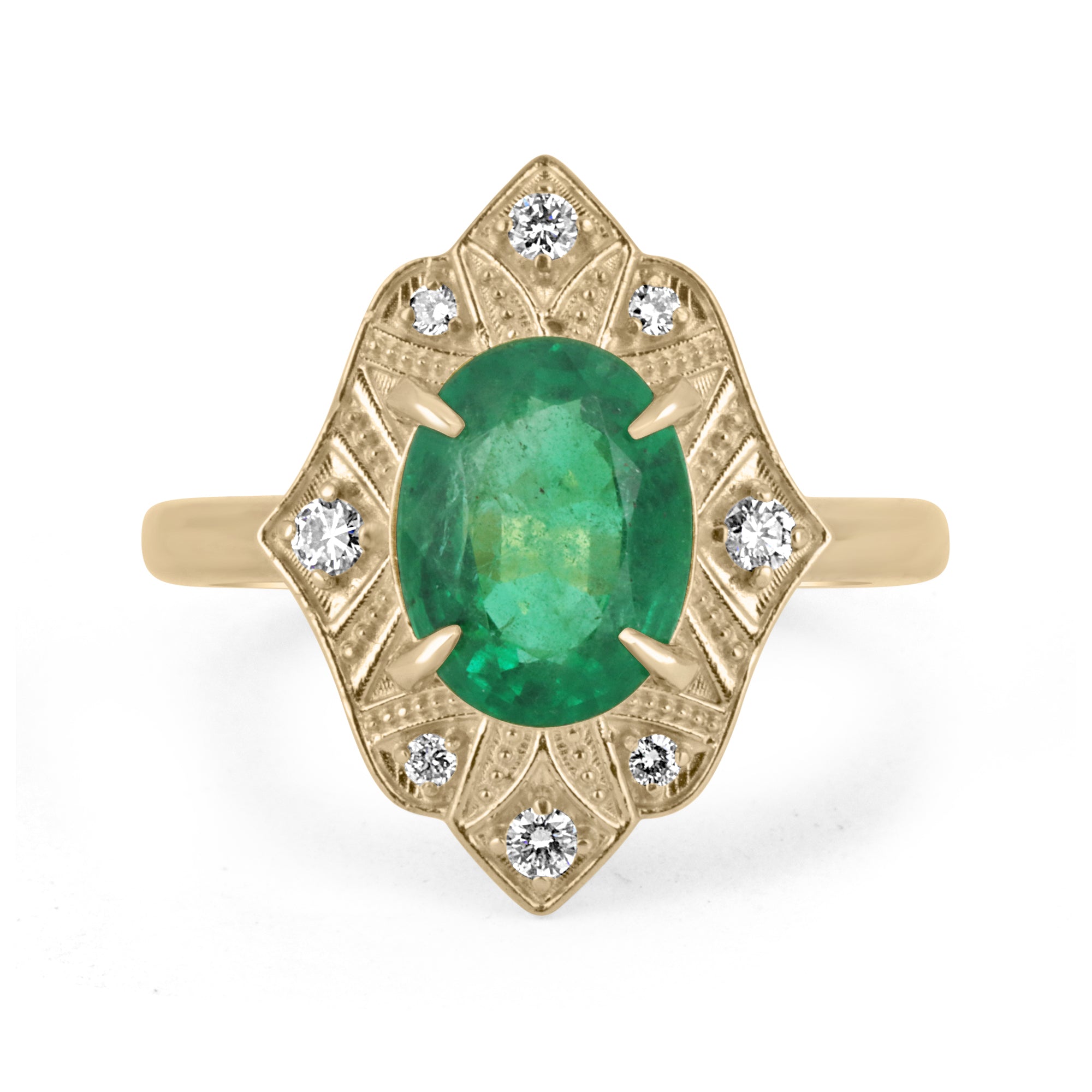 2.02tcw 18K Gold Vintage Style Ring with Natural Emerald Oval Cut & Diamond Accents - Perfect for Engagement, Anniversary & Special Occasion Gifts