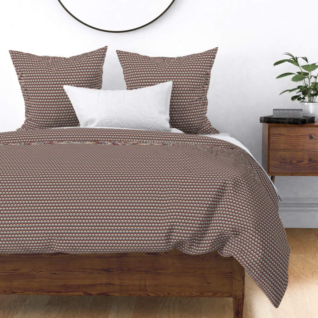 Atomic Century Circles Beige Scarlet Mid Red Retro Geometric Duvet Cover - Twin Size 100% Cotton Sateen Custom Bedding Set for Modern & Vintage Bedroom Decor